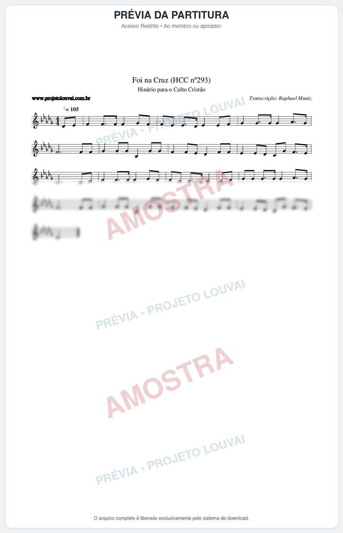 Prévia protegida da primeira página da partitura Partitura da música Foi na Cruz (HCC nº293) - Hinário para o Culto Cristão - Tom Db
