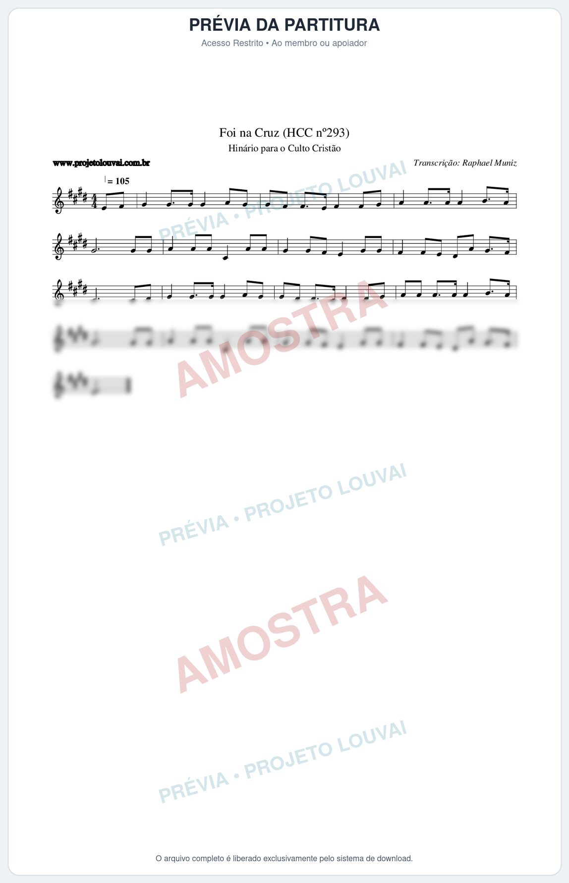 Prévia protegida da primeira página da partitura Partitura da música Foi na Cruz (HCC nº293) - Hinário para o Culto Cristão - Tom E