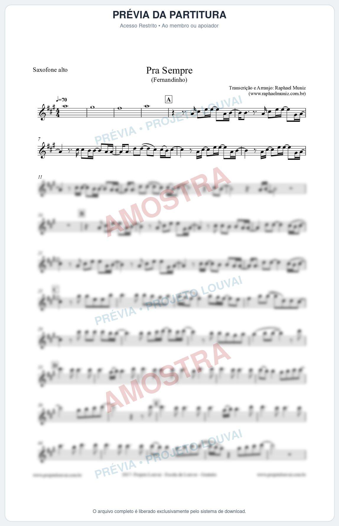 Prévia protegida da primeira página da partitura Partitura para Sax Alto - Pra Sempre (Forever) - Fernandinho