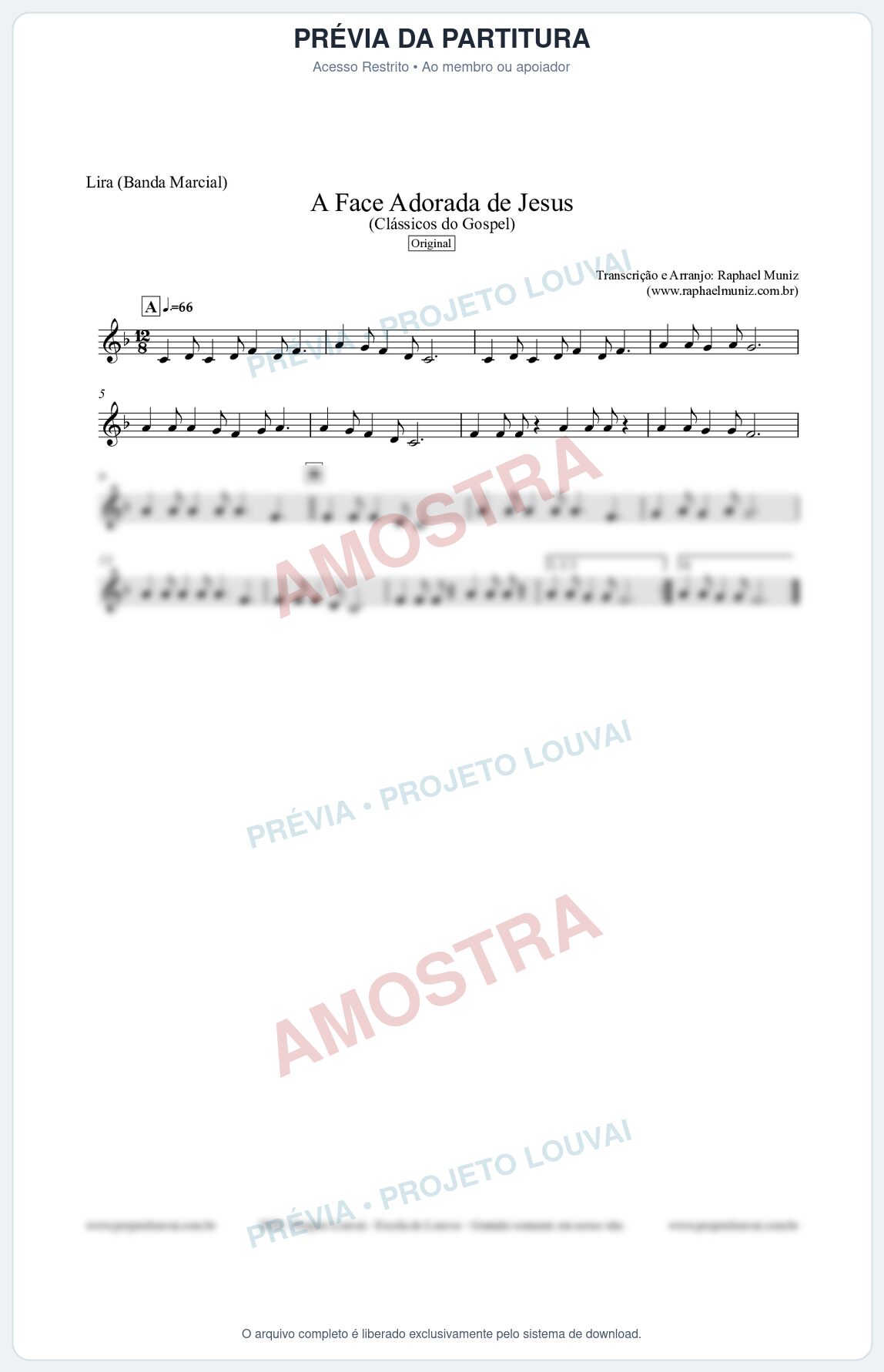 Prévia protegida da primeira página da partitura Partitura para Lira (Banda Marcial) - A Face Adorada de Jesus - Harpa Cristã 304 (Tom F) - Clássicos do Gospel