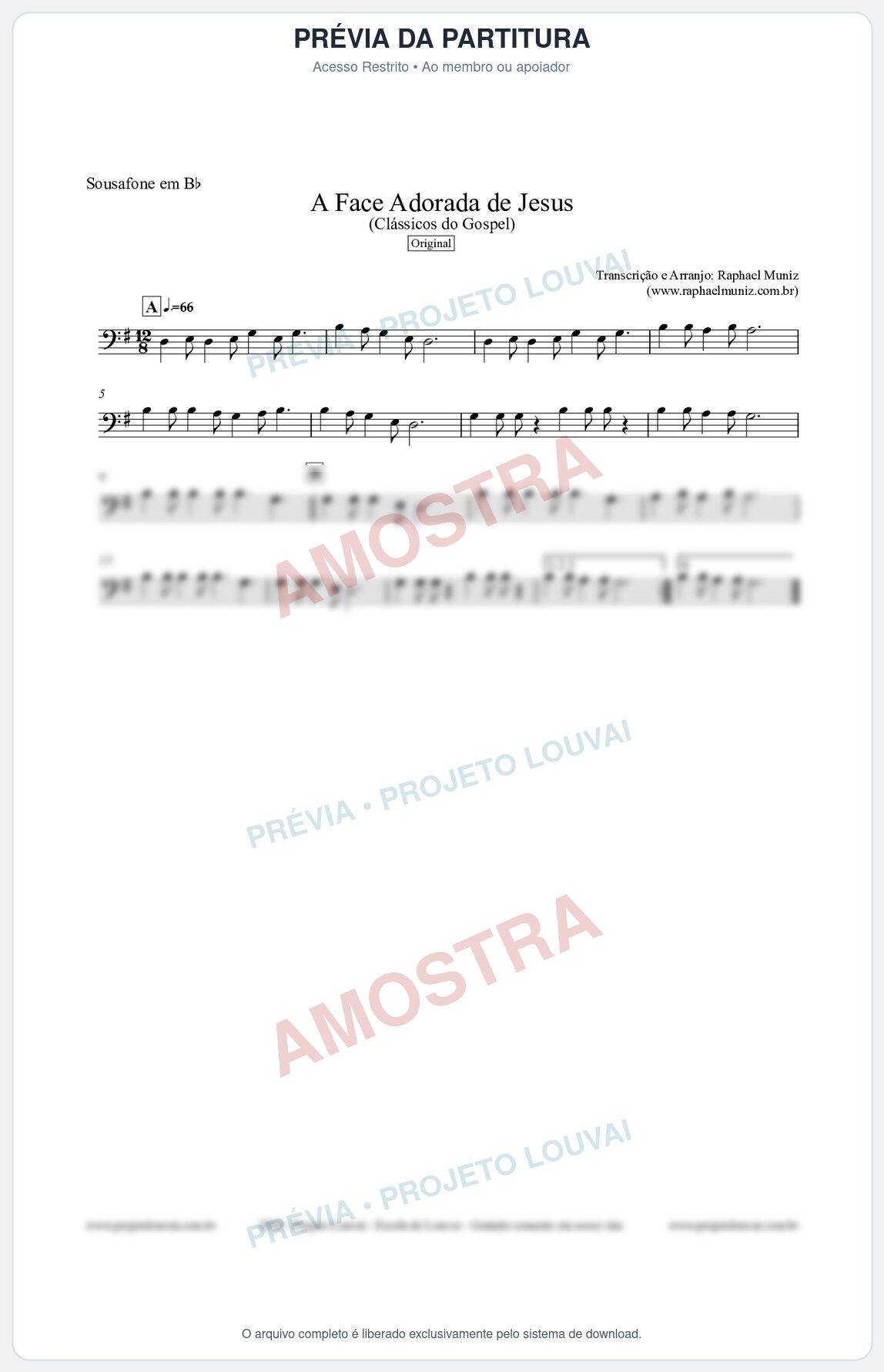 Prévia protegida da primeira página da partitura Partitura para Sousafone em Bb - A Face Adorada de Jesus - Harpa Cristã 304 (Tom F) - Clássicos do Gospel