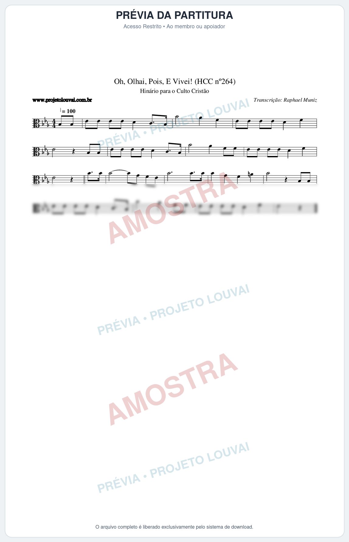 Prévia protegida da primeira página da partitura Partitura da música Oh, Olhai, Pois, E Vivei! (HCC nº264) - Hinário para o Culto Cristão - Tom Eb