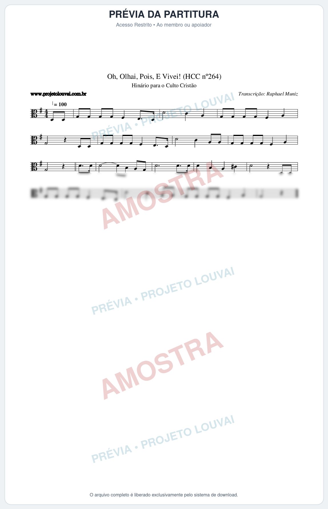 Prévia protegida da primeira página da partitura Partitura da música Oh, Olhai, Pois, E Vivei! (HCC nº264) - Hinário para o Culto Cristão - Tom G
