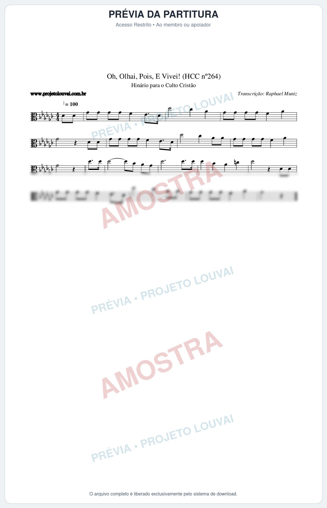Prévia protegida da primeira página da partitura Partitura da música Oh, Olhai, Pois, E Vivei! (HCC nº264) - Hinário para o Culto Cristão - Tom Gb