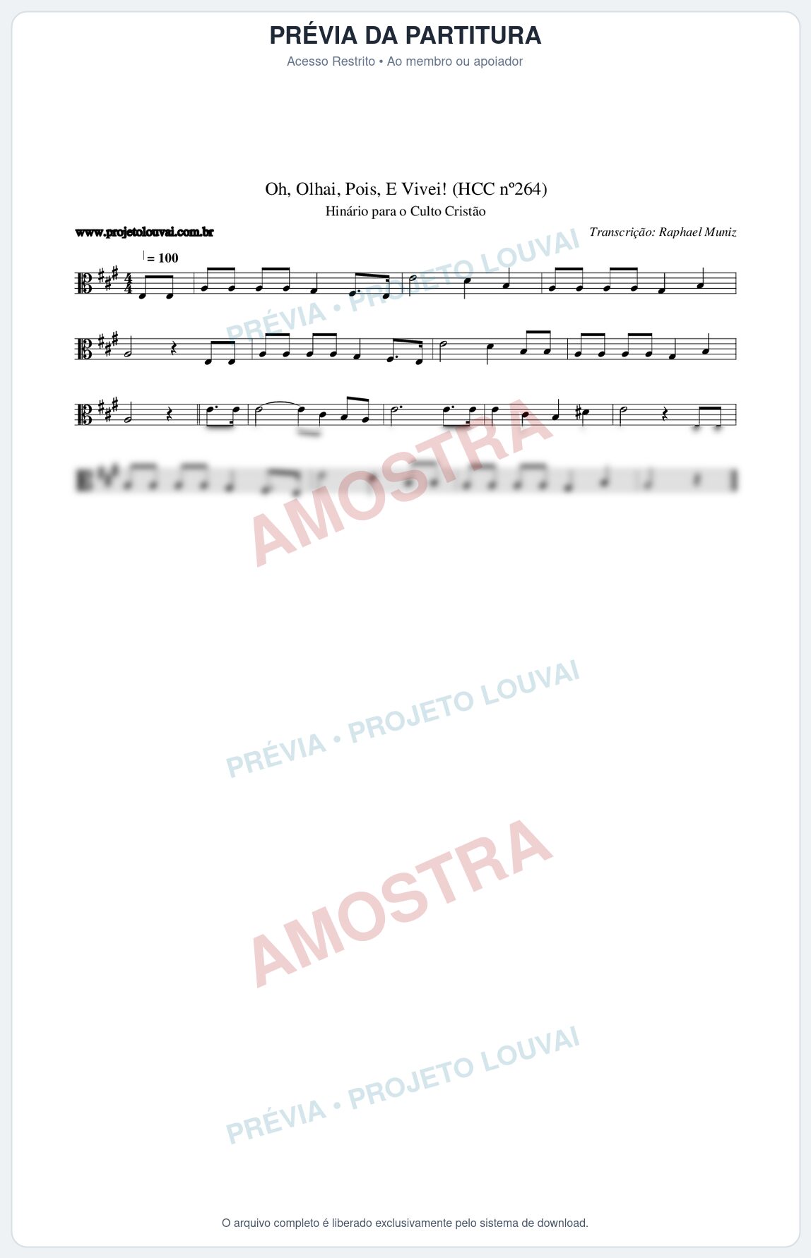 Prévia protegida da primeira página da partitura Partitura da música Oh, Olhai, Pois, E Vivei! (HCC nº264) - Hinário para o Culto Cristão - Tom A