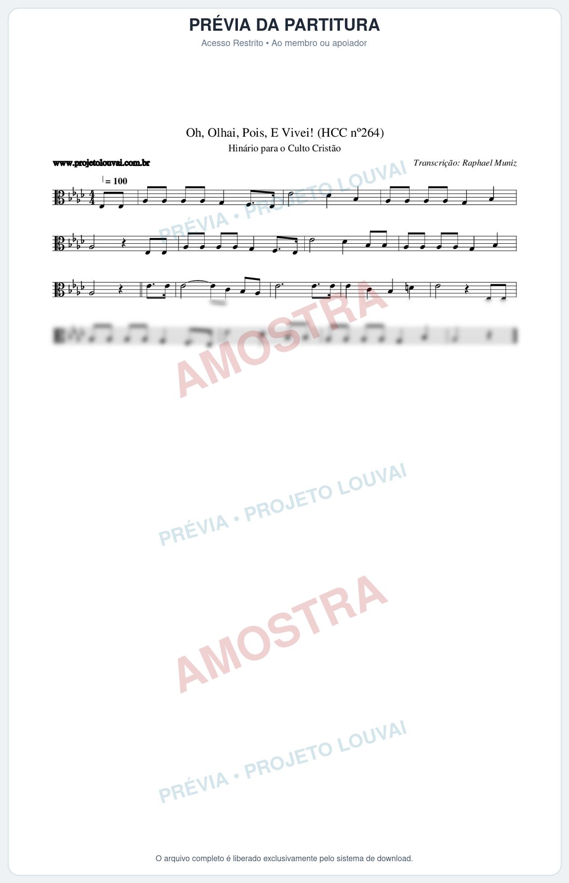 Prévia protegida da primeira página da partitura Partitura da música Oh, Olhai, Pois, E Vivei! (HCC nº264) - Hinário para o Culto Cristão - Tom Ab