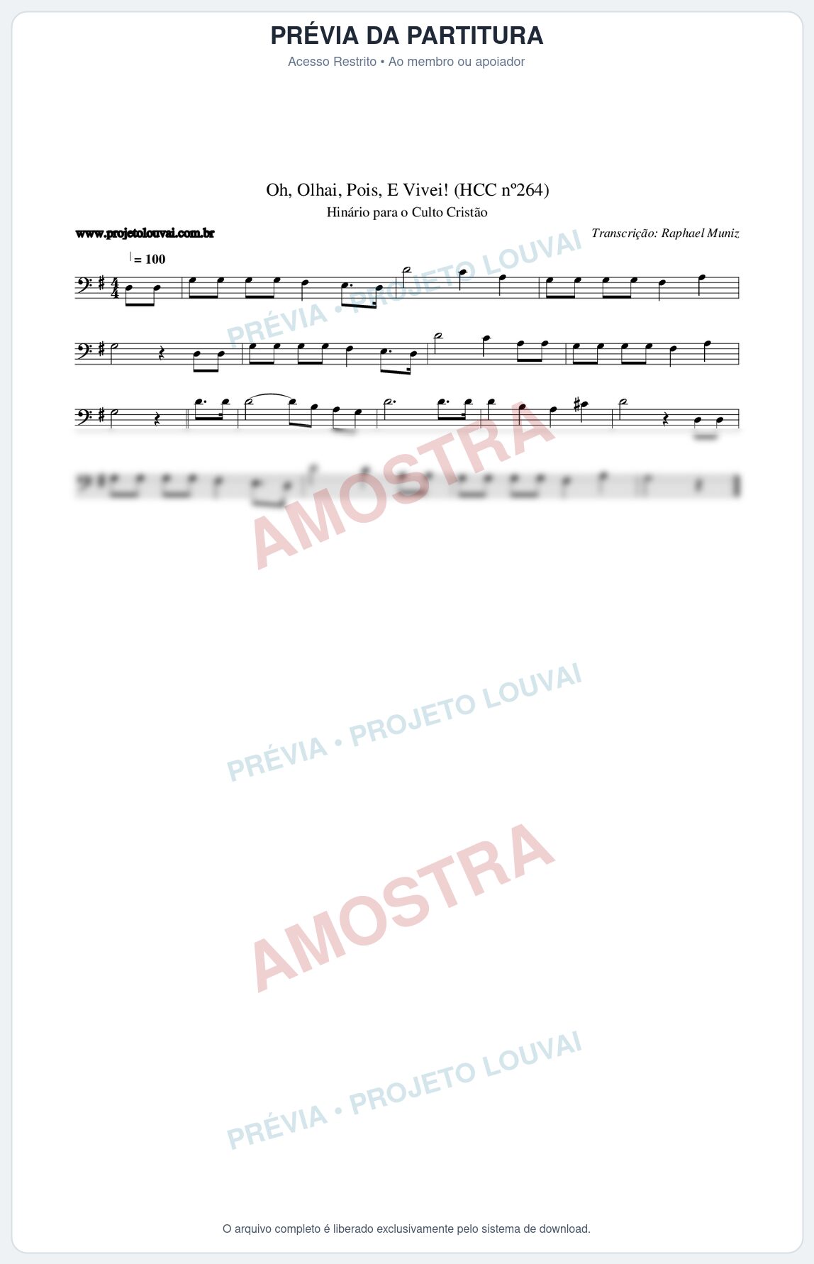 Prévia protegida da primeira página da partitura Partitura da música Oh, Olhai, Pois, E Vivei! (HCC nº264) - Hinário para o Culto Cristão - Tom G