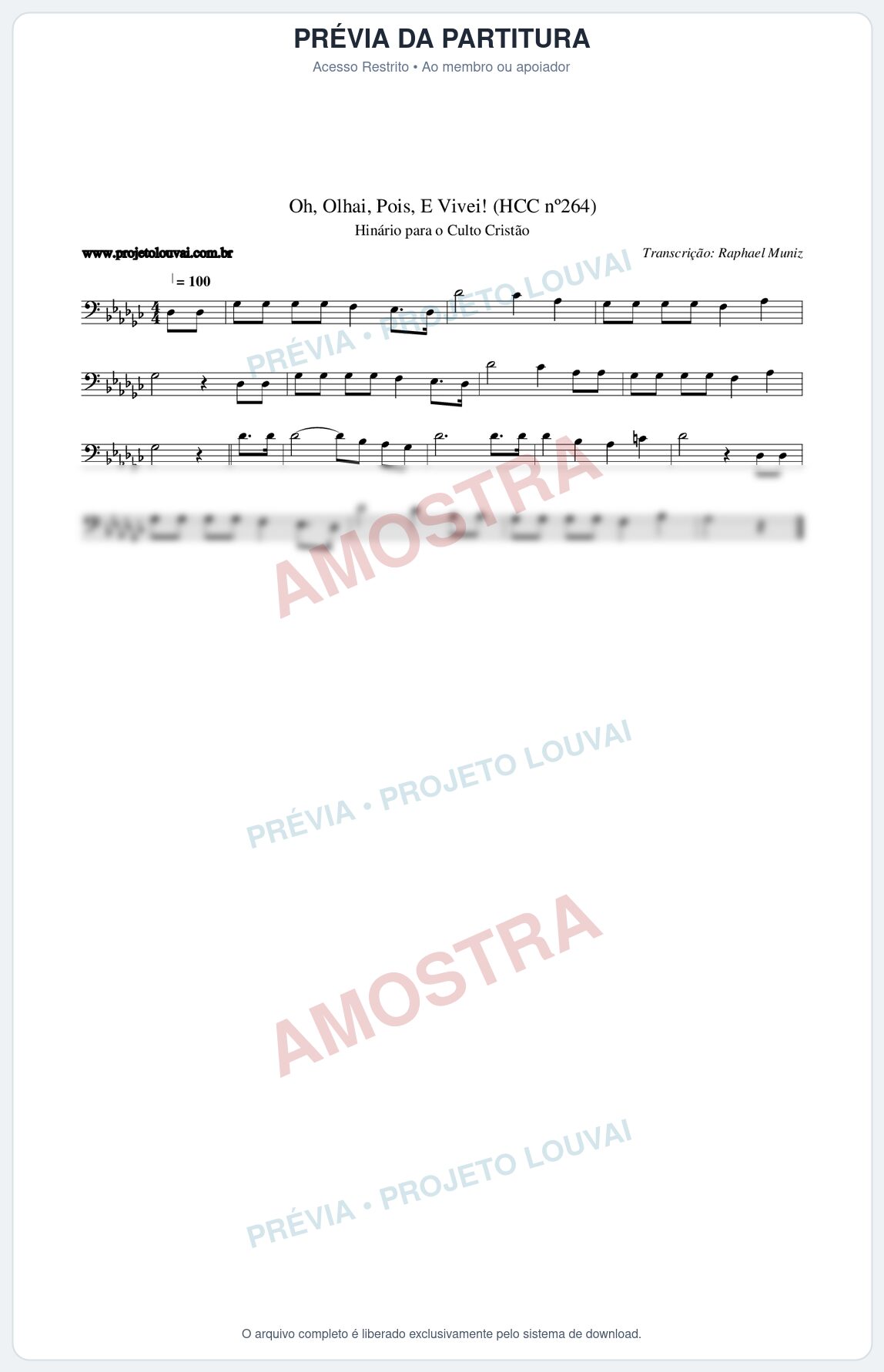 Prévia protegida da primeira página da partitura Partitura da música Oh, Olhai, Pois, E Vivei! (HCC nº264) - Hinário para o Culto Cristão - Tom Gb