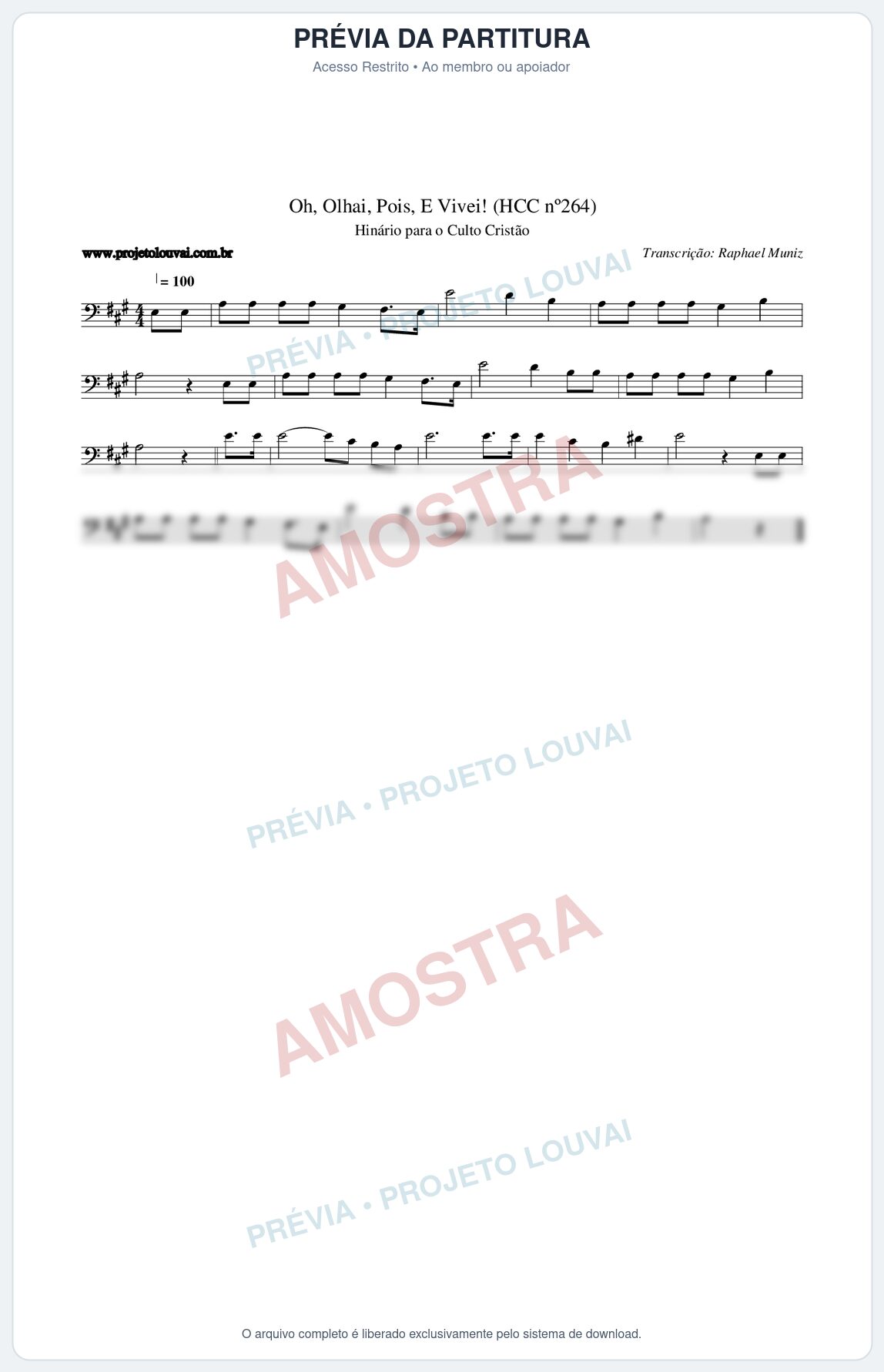 Prévia protegida da primeira página da partitura Partitura da música Oh, Olhai, Pois, E Vivei! (HCC nº264) - Hinário para o Culto Cristão - Tom A