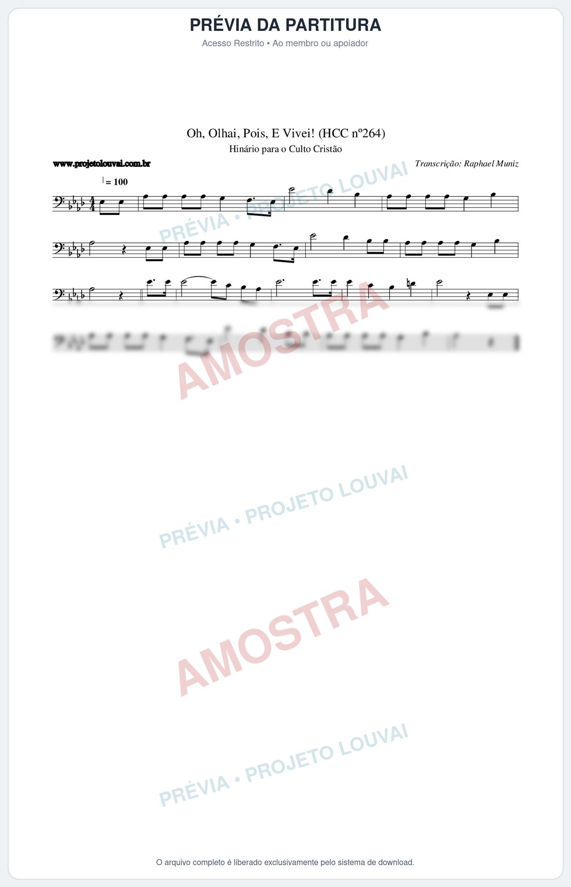 Prévia protegida da primeira página da partitura Partitura da música Oh, Olhai, Pois, E Vivei! (HCC nº264) - Hinário para o Culto Cristão - Tom Ab