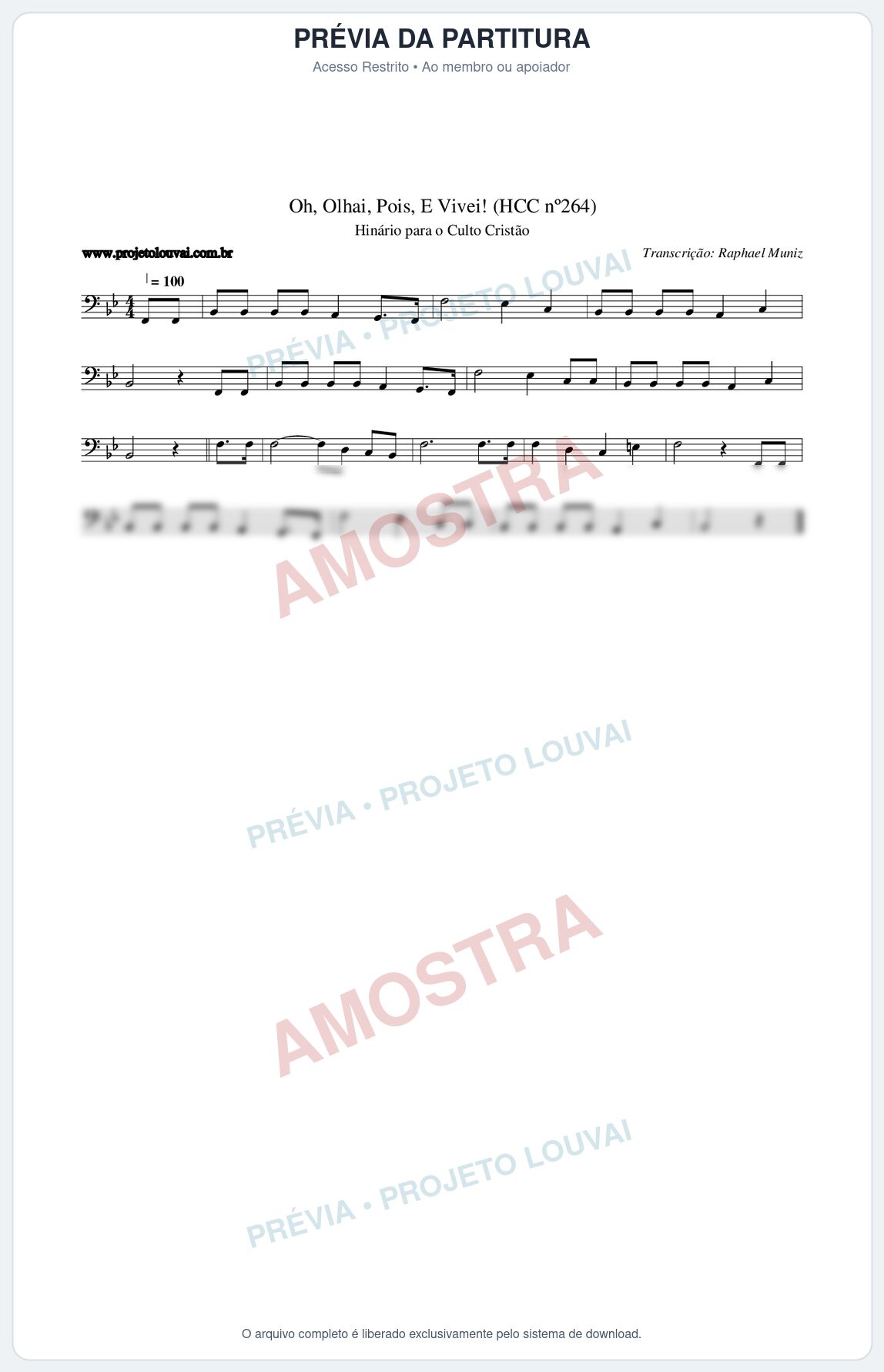 Prévia protegida da primeira página da partitura Partitura da música Oh, Olhai, Pois, E Vivei! (HCC nº264) - Hinário para o Culto Cristão - Tom Bb
