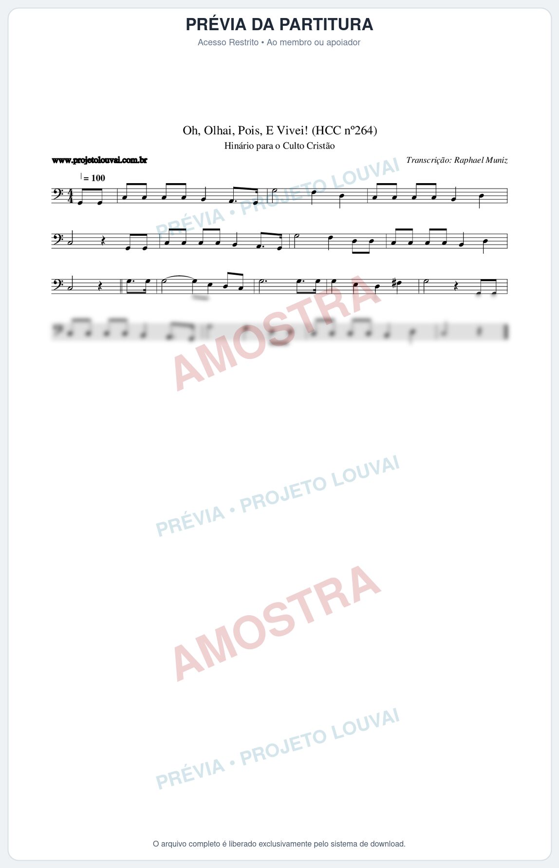 Prévia protegida da primeira página da partitura Partitura da música Oh, Olhai, Pois, E Vivei! (HCC nº264) - Hinário para o Culto Cristão - Tom C