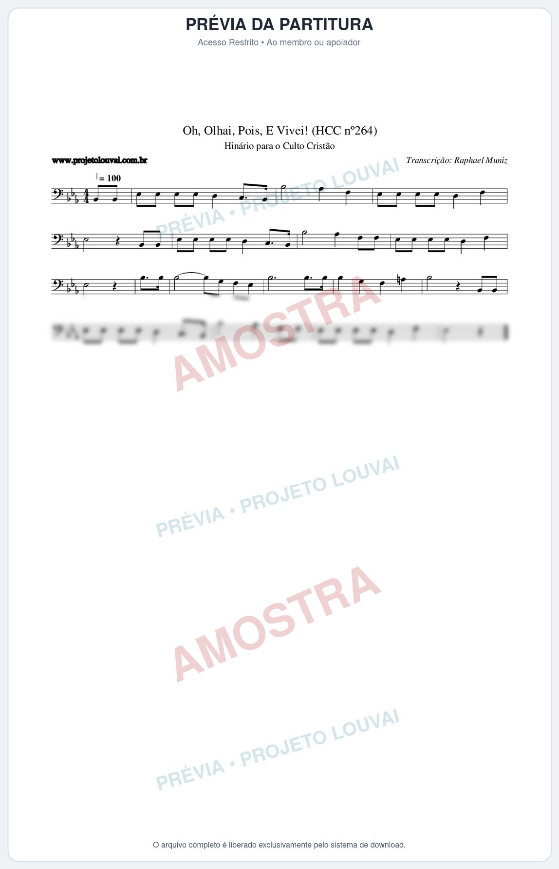 Prévia protegida da primeira página da partitura Partitura da música Oh, Olhai, Pois, E Vivei! (HCC nº264) - Hinário para o Culto Cristão - Tom Eb
