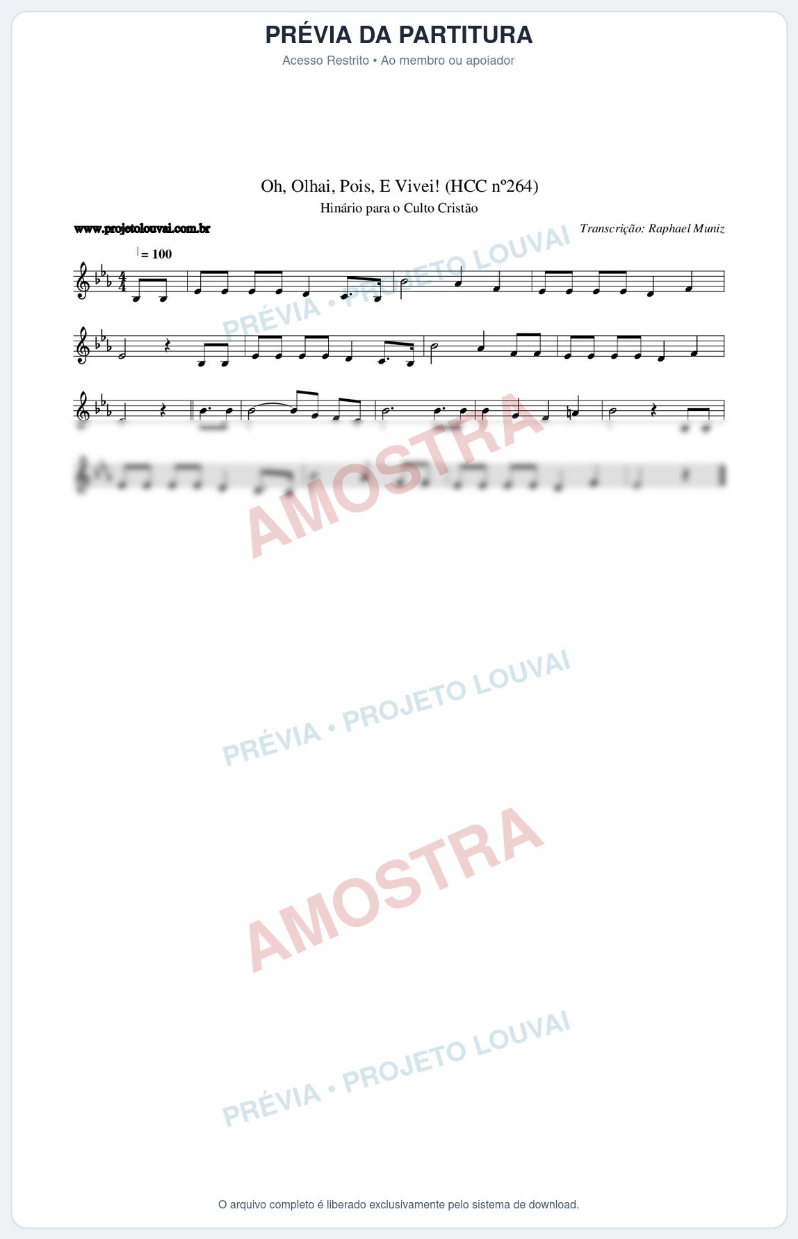 Prévia protegida da primeira página da partitura Partitura da música Oh, Olhai, Pois, E Vivei! (HCC nº264) - Hinário para o Culto Cristão - Tom Eb