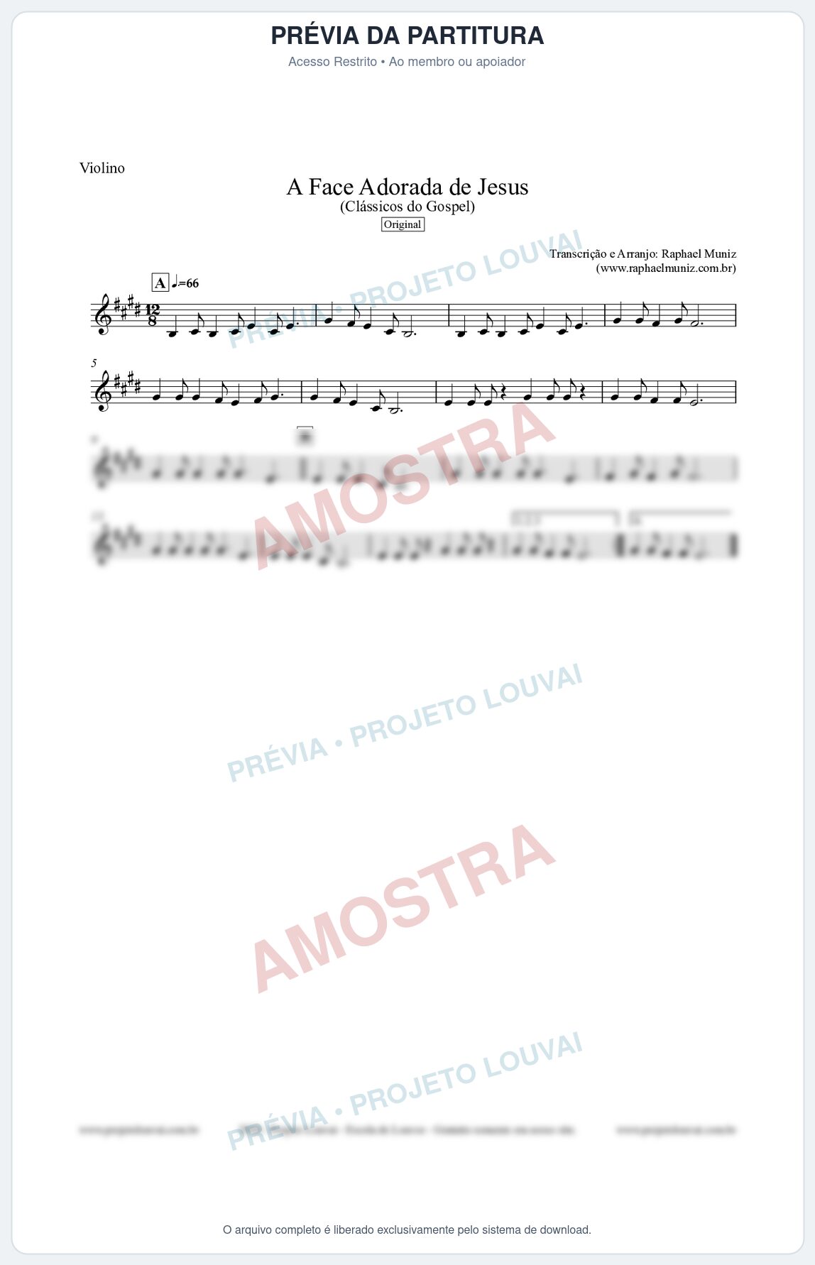 Prévia protegida da primeira página da partitura Partitura para Violino - A Face Adorada de Jesus - Harpa Cristã 304 (Tom E) - Clássicos do Gospel