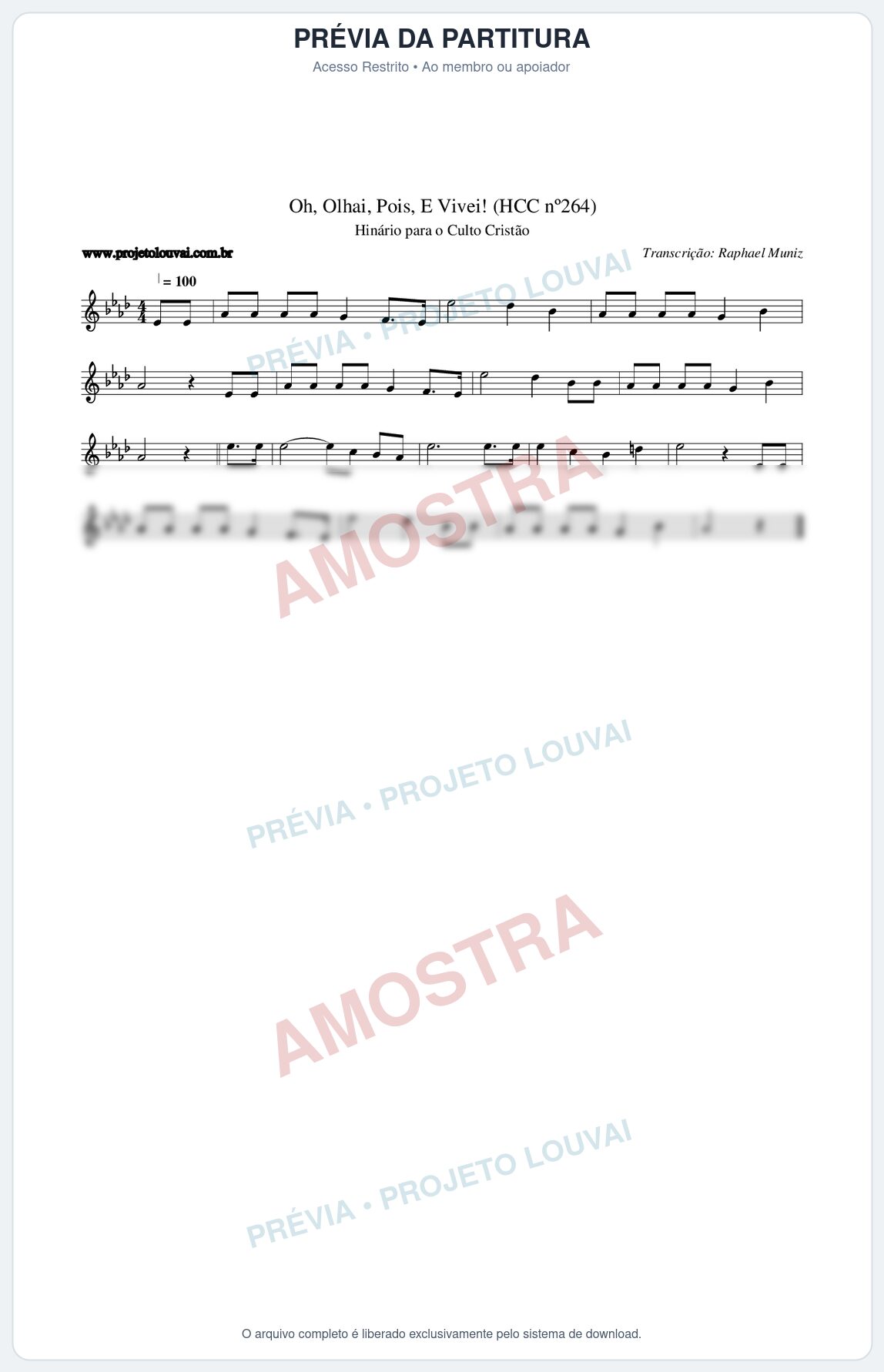 Prévia protegida da primeira página da partitura Partitura da música Oh, Olhai, Pois, E Vivei! (HCC nº264) - Hinário para o Culto Cristão - Tom Ab