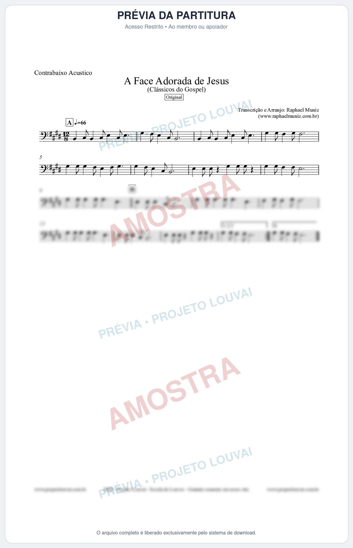 Prévia protegida da primeira página da partitura Partitura para Contrabaixo Acústico - A Face Adorada de Jesus - Harpa Cristã 304 (Tom E) - Clássicos do Gospel