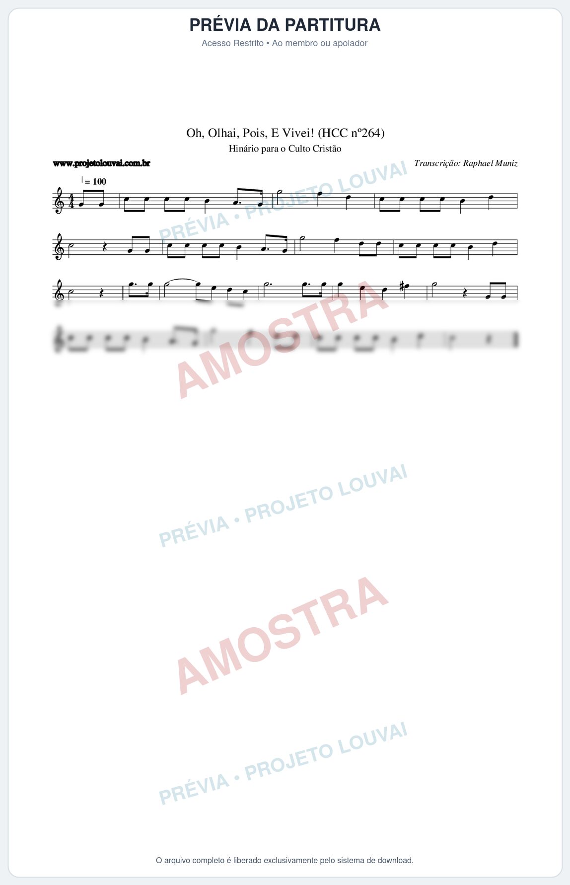 Prévia protegida da primeira página da partitura Partitura da música Oh, Olhai, Pois, E Vivei! (HCC nº264) - Hinário para o Culto Cristão - Tom C