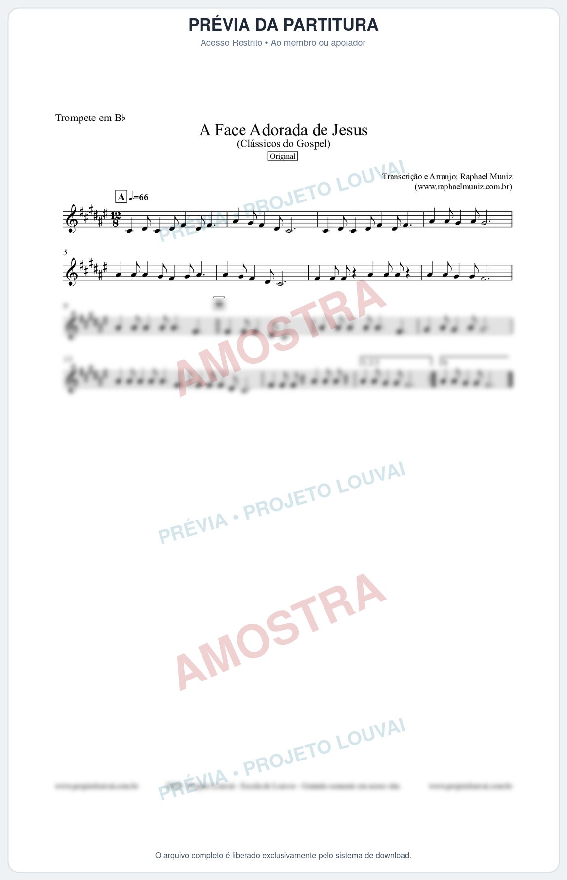 Prévia protegida da primeira página da partitura Partitura para Trompete em Bb - A Face Adorada de Jesus - Harpa Cristã 304 (Tom E) - Clássicos do Gospel