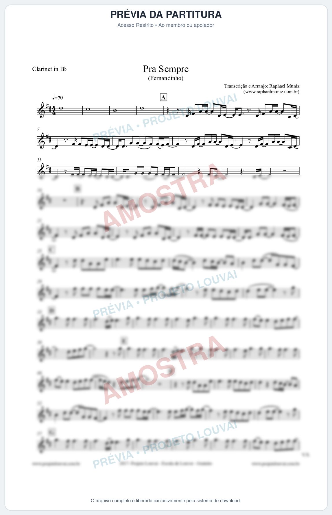 Prévia protegida da primeira página da partitura Partitura para Clarinete - Pra Sempre (Forever) - Fernandinho