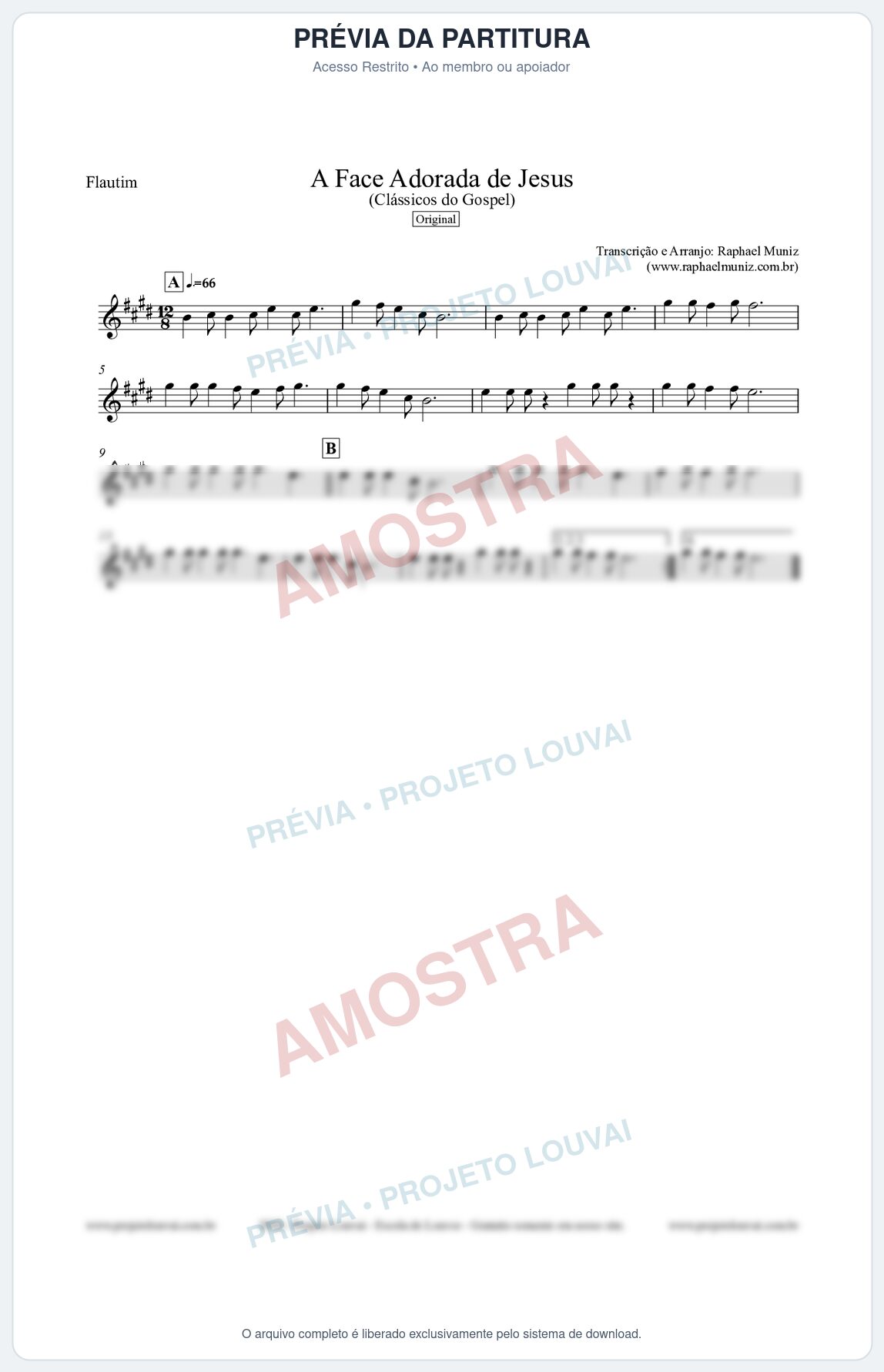 Prévia protegida da primeira página da partitura Partitura para Flautim - A Face Adorada de Jesus - Harpa Cristã 304 (Tom E) - Clássicos do Gospel