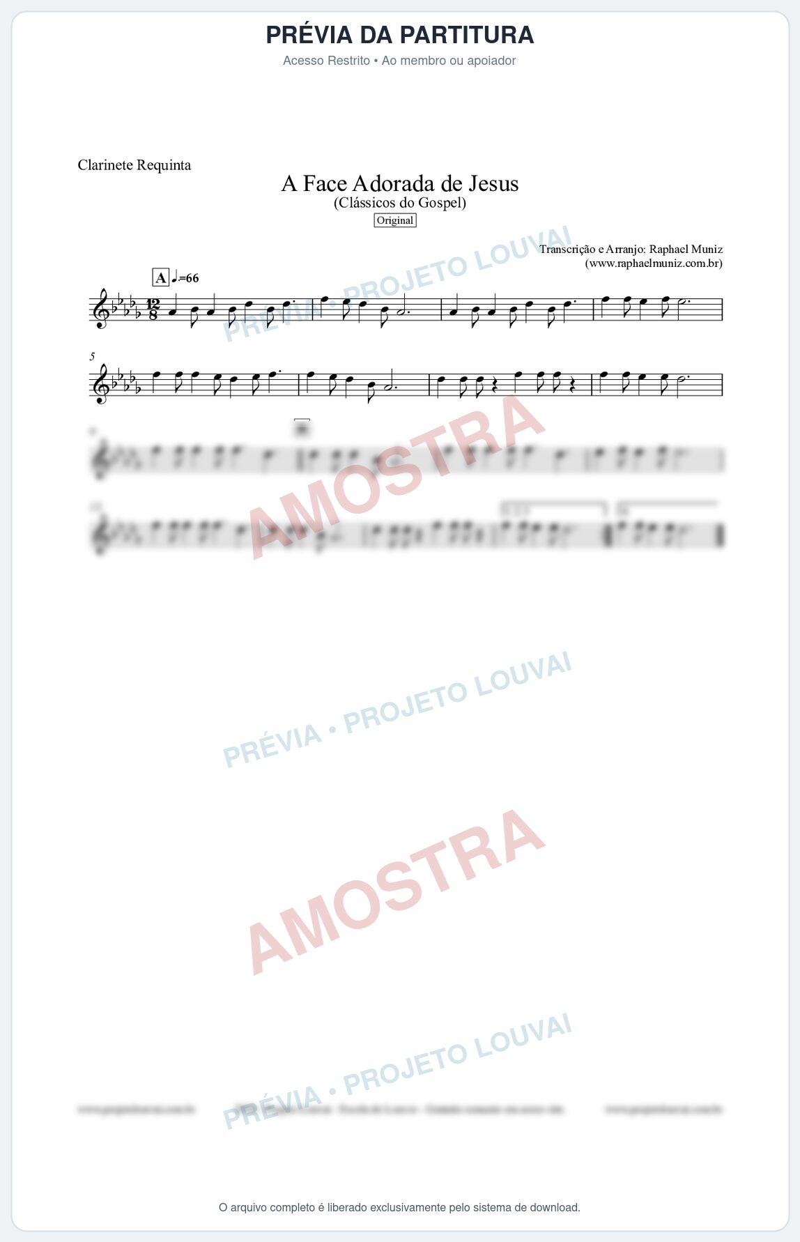 Prévia protegida da primeira página da partitura Partitura para Clarinete Requinta - A Face Adorada de Jesus - Harpa Cristã 304 (Tom E) - Clássicos do Gospel