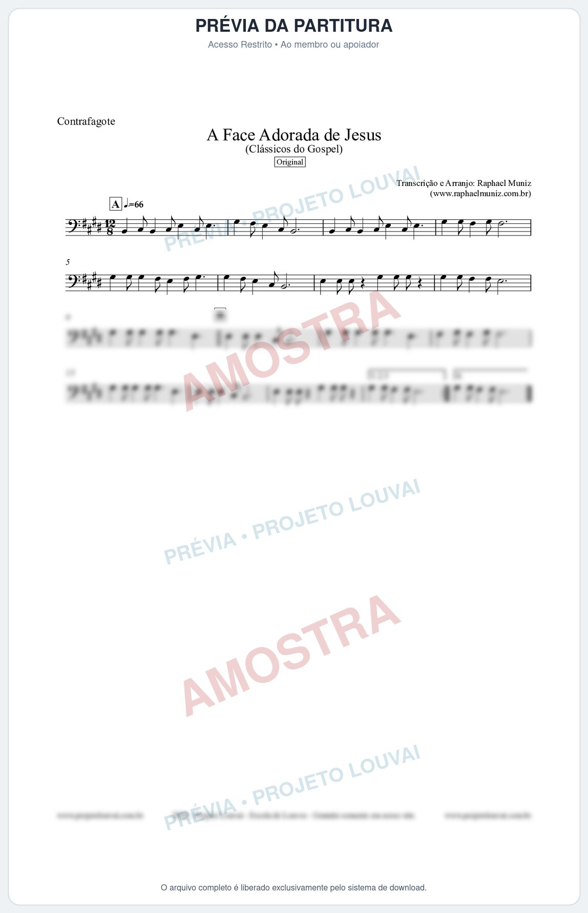 Prévia protegida da primeira página da partitura Partitura para Contrafagote - A Face Adorada de Jesus - Harpa Cristã 304 (Tom E) - Clássicos do Gospel
