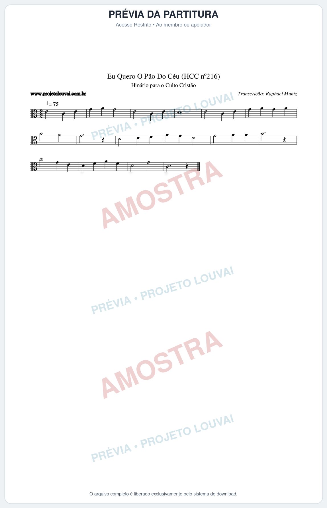 Prévia protegida da primeira página da partitura Partitura da música Eu Quero O Pão Do Céu (HCC nº216) - Hinário para o Culto Cristão - Tom C