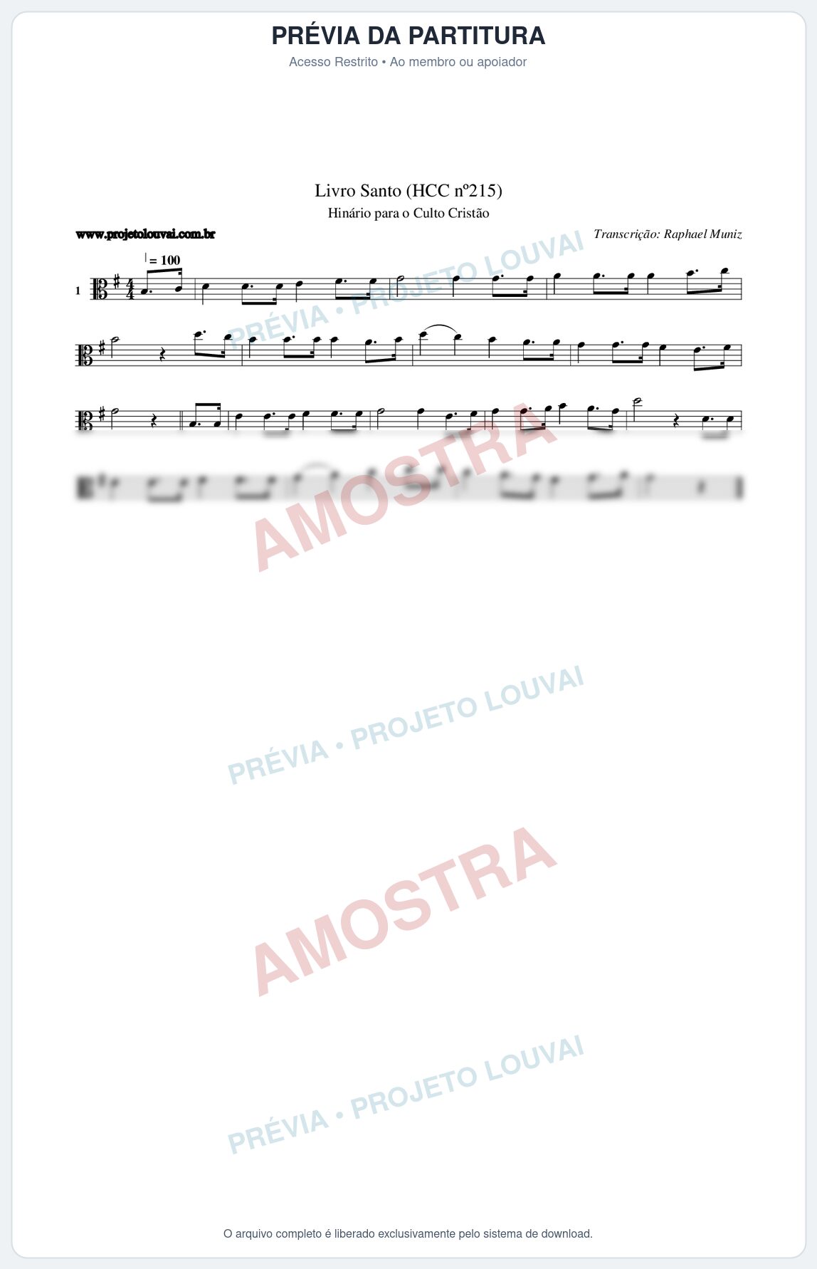 Prévia protegida da primeira página da partitura Partitura da música Livro Santo (HCC nº215) - Hinário para o Culto Cristão - Tom G