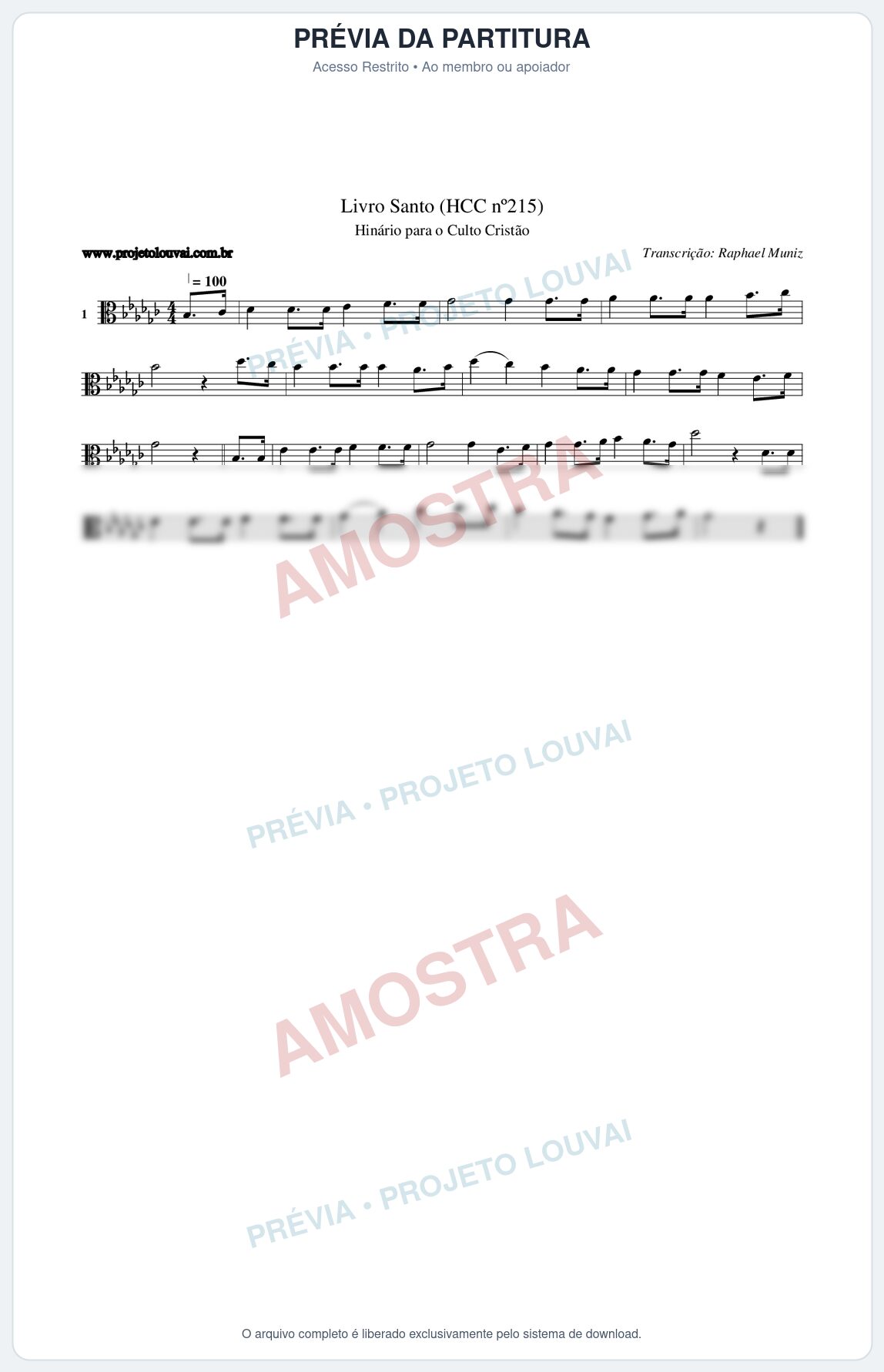 Prévia protegida da primeira página da partitura Partitura da música Livro Santo (HCC nº215) - Hinário para o Culto Cristão - Tom Gb