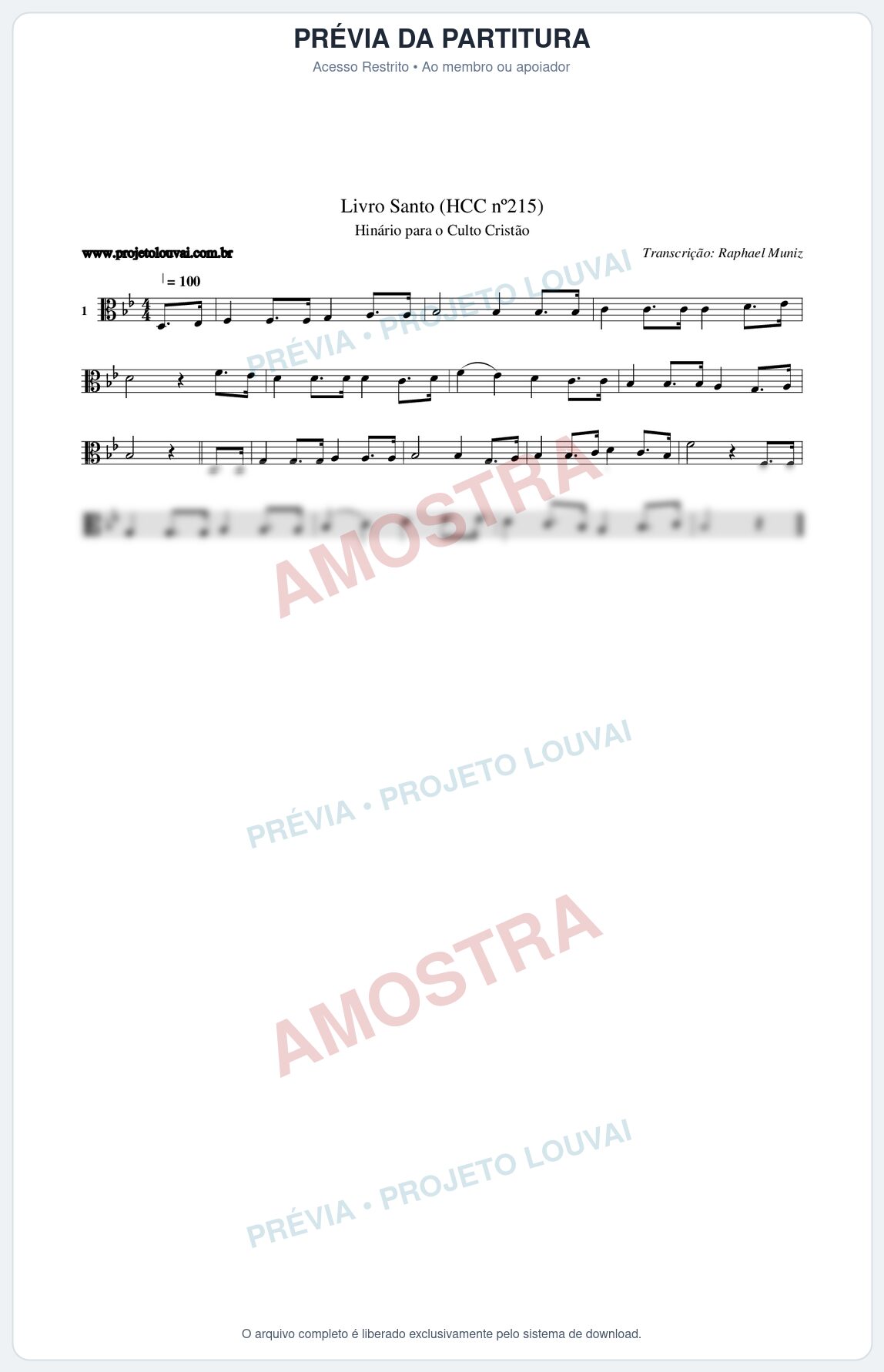 Prévia protegida da primeira página da partitura Partitura da música Livro Santo (HCC nº215) - Hinário para o Culto Cristão - Tom Bb