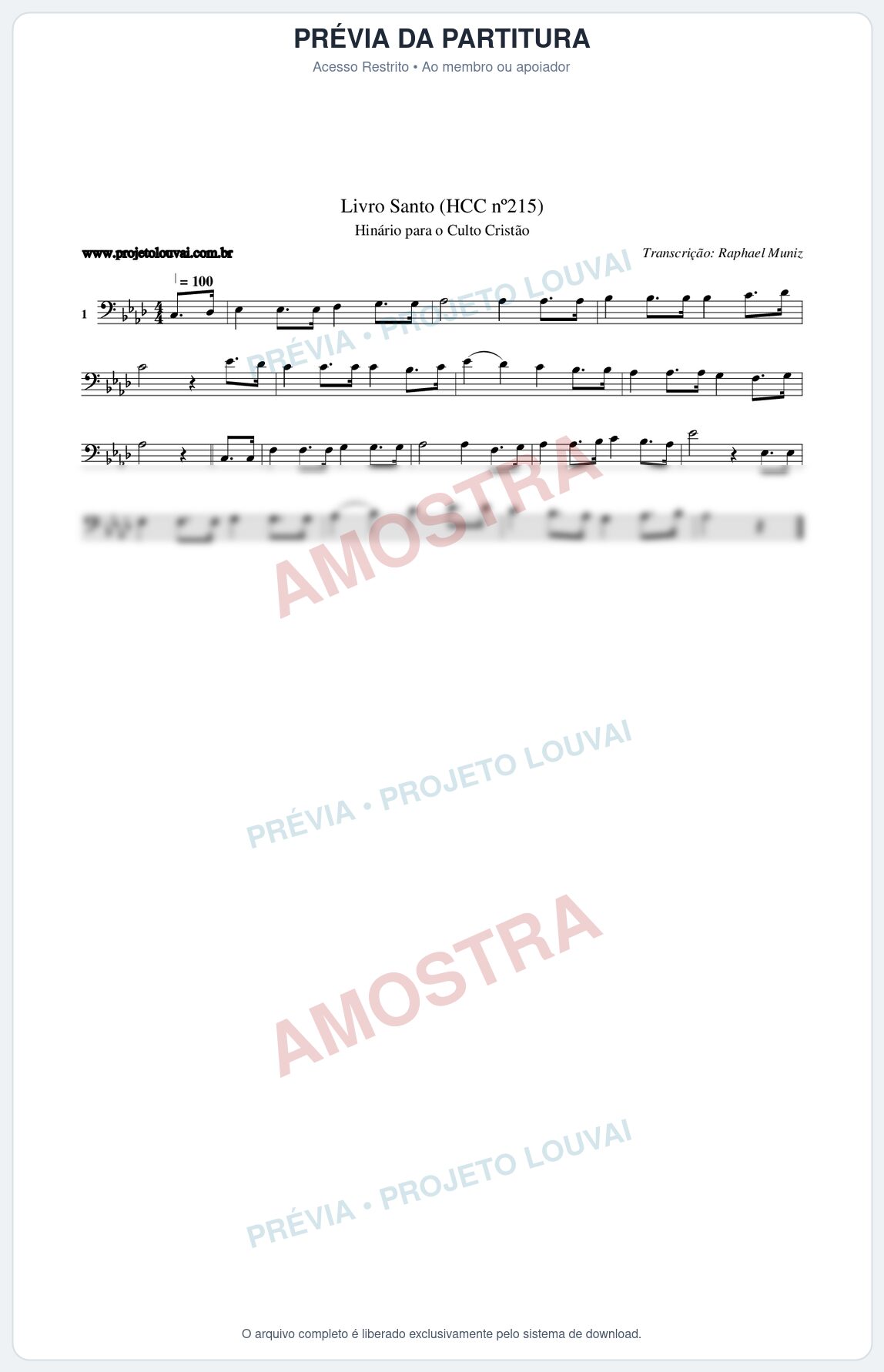 Prévia protegida da primeira página da partitura Partitura da música Livro Santo (HCC nº215) - Hinário para o Culto Cristão - Tom Ab