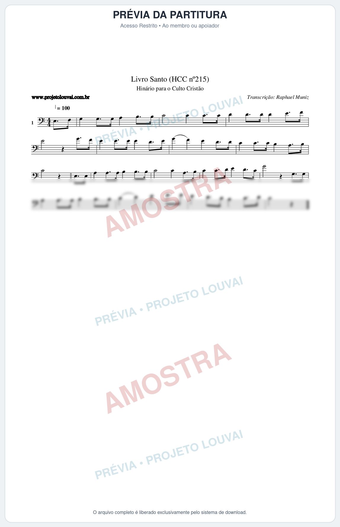 Prévia protegida da primeira página da partitura Partitura da música Livro Santo (HCC nº215) - Hinário para o Culto Cristão - Tom C