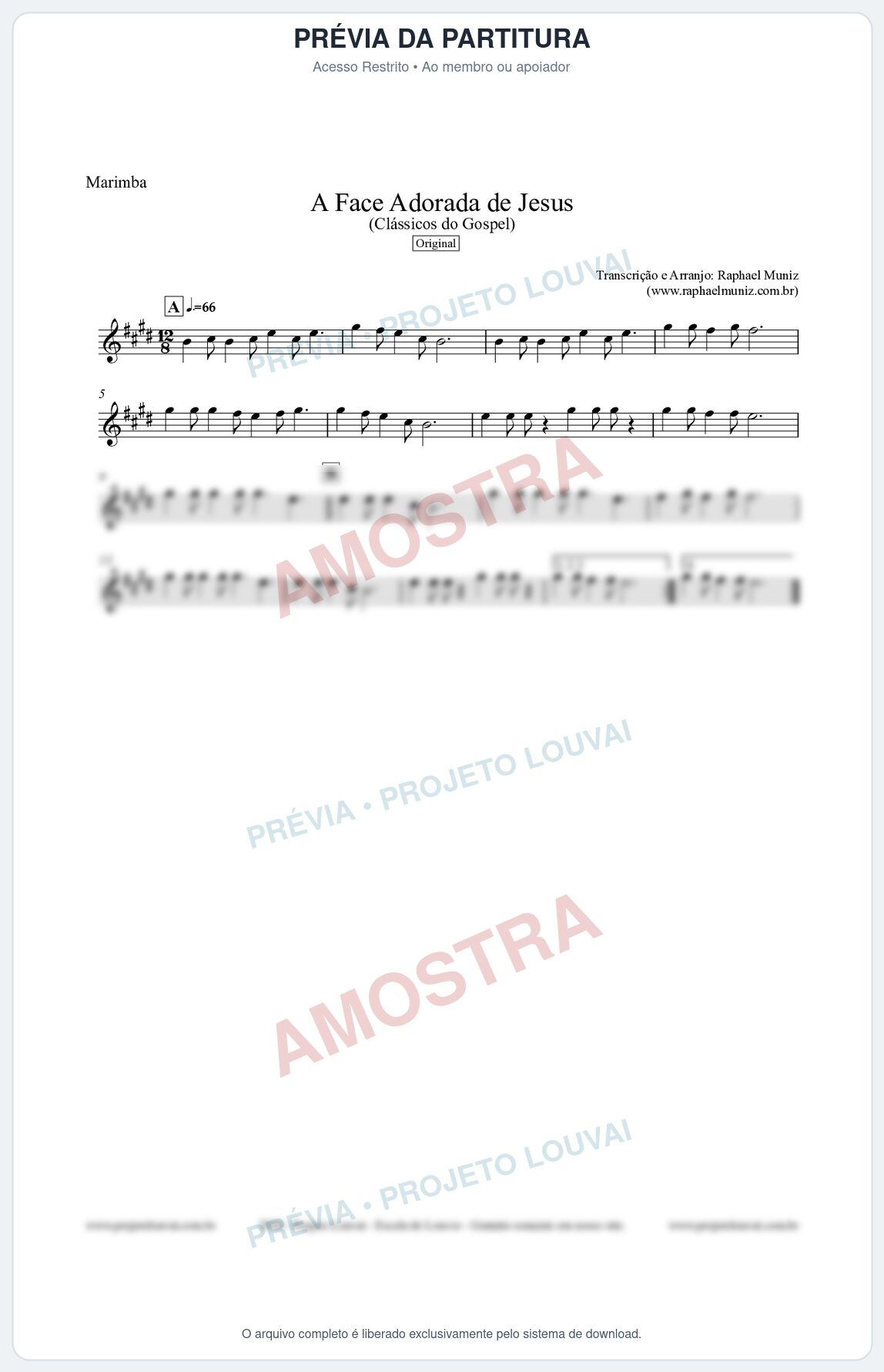 Prévia protegida da primeira página da partitura Partitura para Marimba - A Face Adorada de Jesus - Harpa Cristã 304 (Tom E) - Clássicos do Gospel