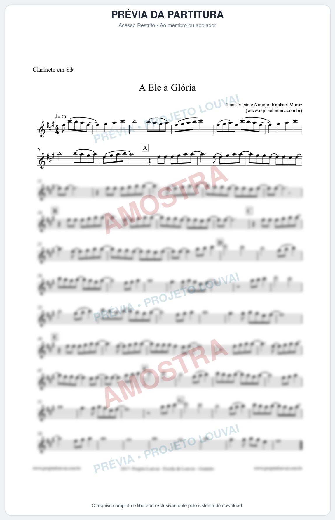Prévia protegida da primeira página da partitura Partitura para Clarinete - A Ele a Glória - Diante do Trono