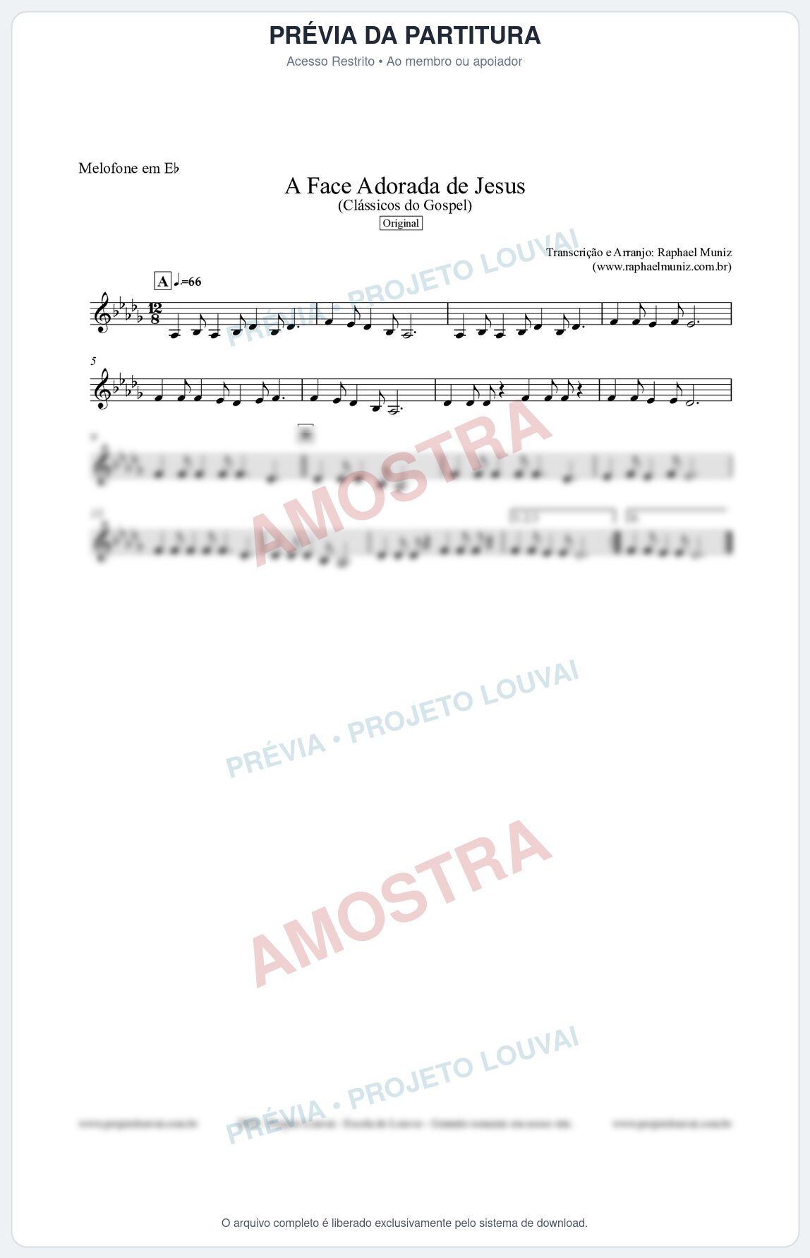 Prévia protegida da primeira página da partitura Partitura para Melofone em Eb - A Face Adorada de Jesus - Harpa Cristã 304 (Tom E) - Clássicos do Gospel