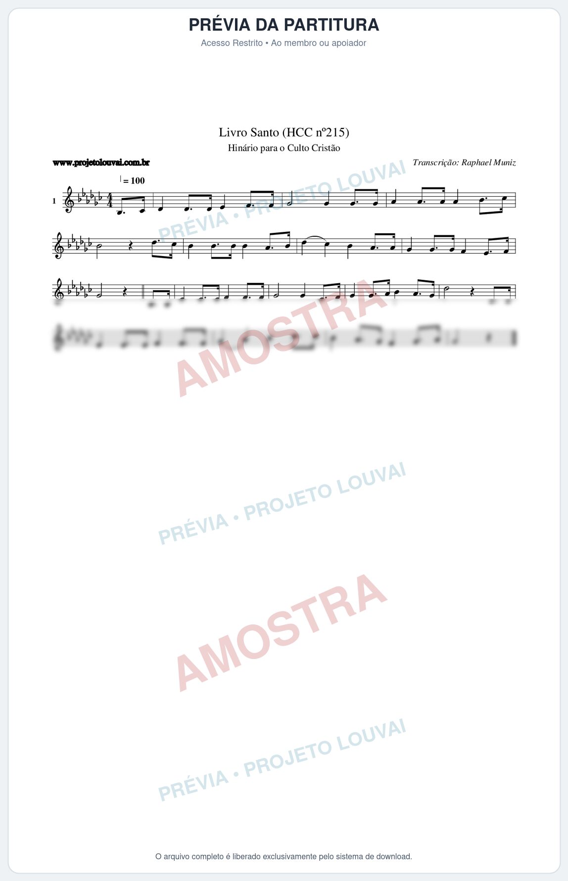 Prévia protegida da primeira página da partitura Partitura da música Livro Santo (HCC nº215) - Hinário para o Culto Cristão - Tom Gb