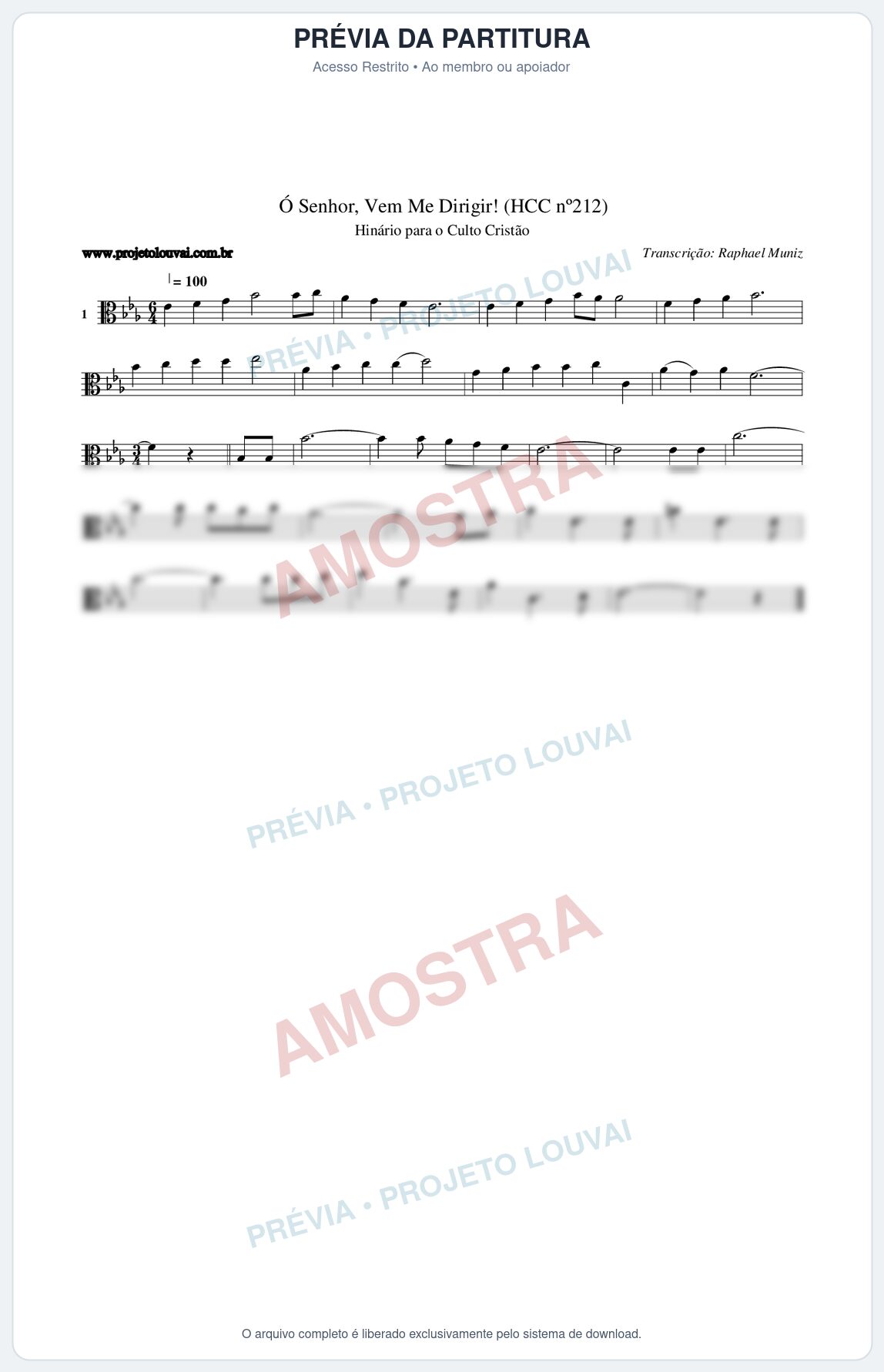 Prévia protegida da primeira página da partitura Partitura da música Senhor, Vem Me Dirigir! (HCC nº212) - Hinário para o Culto Cristão - Tom Eb