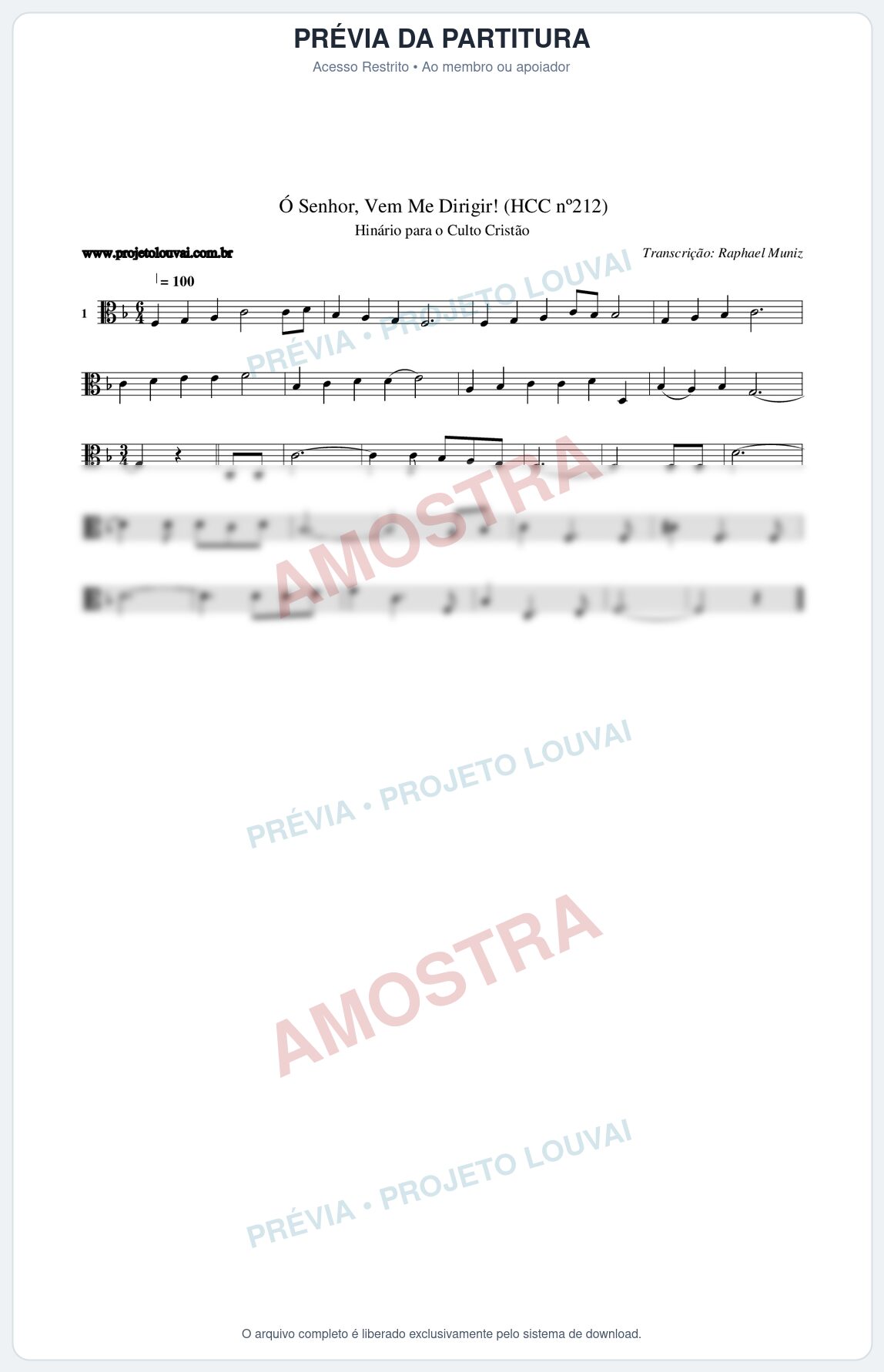 Prévia protegida da primeira página da partitura Partitura da música Senhor, Vem Me Dirigir! (HCC nº212) - Hinário para o Culto Cristão - Tom F