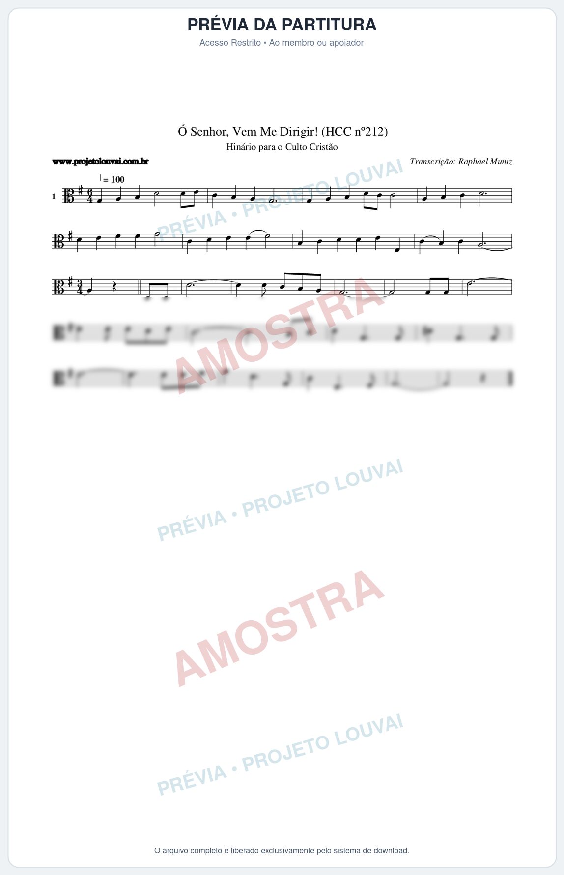Prévia protegida da primeira página da partitura Partitura da música Senhor, Vem Me Dirigir! (HCC nº212) - Hinário para o Culto Cristão - Tom G