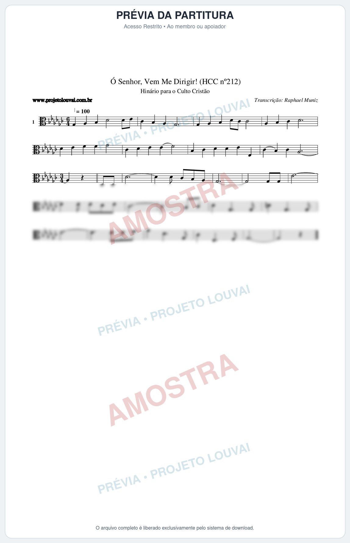Prévia protegida da primeira página da partitura Partitura da música Senhor, Vem Me Dirigir! (HCC nº212) - Hinário para o Culto Cristão - Tom Gb