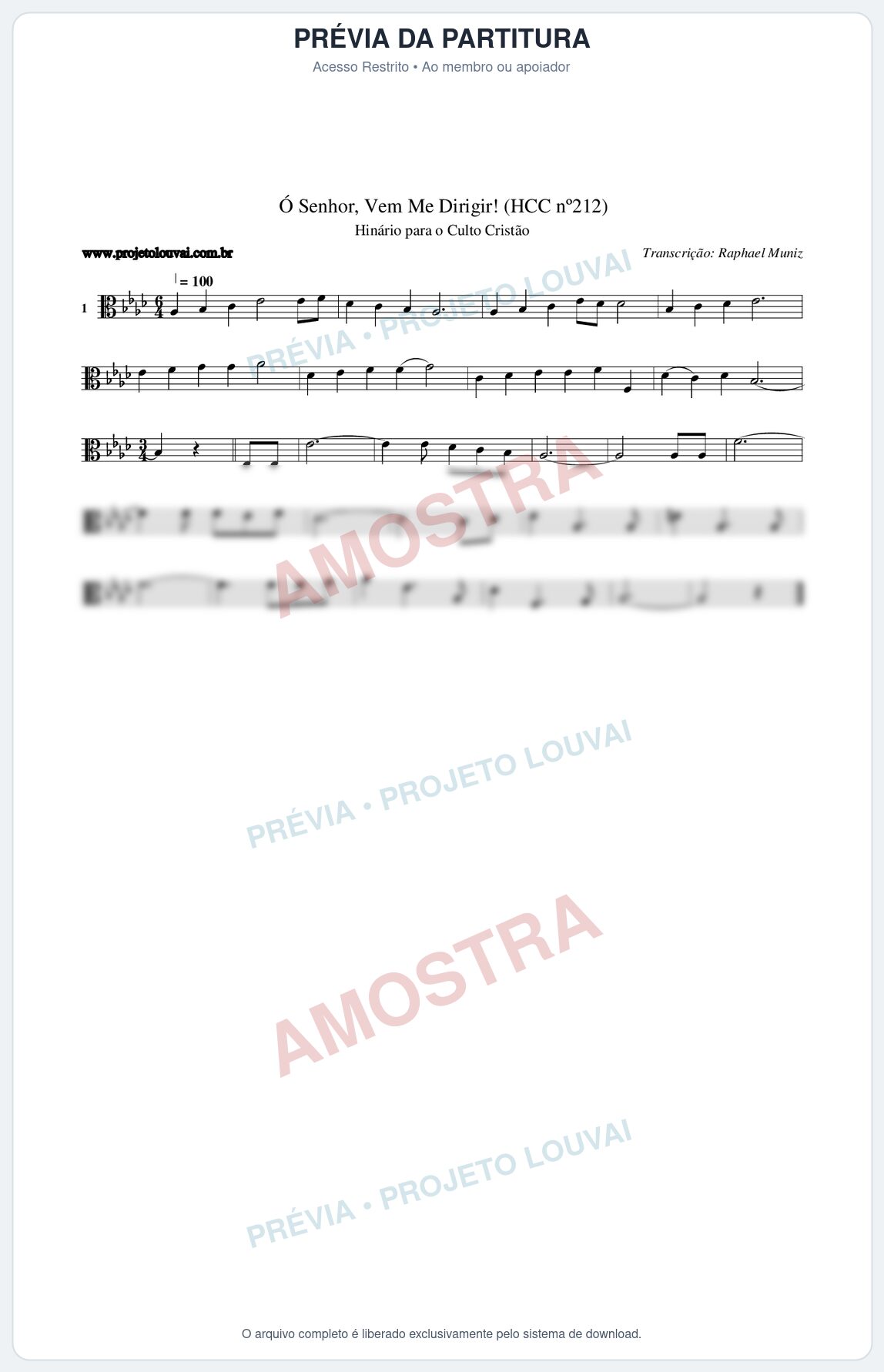 Prévia protegida da primeira página da partitura Partitura da música Senhor, Vem Me Dirigir! (HCC nº212) - Hinário para o Culto Cristão - Tom Ab
