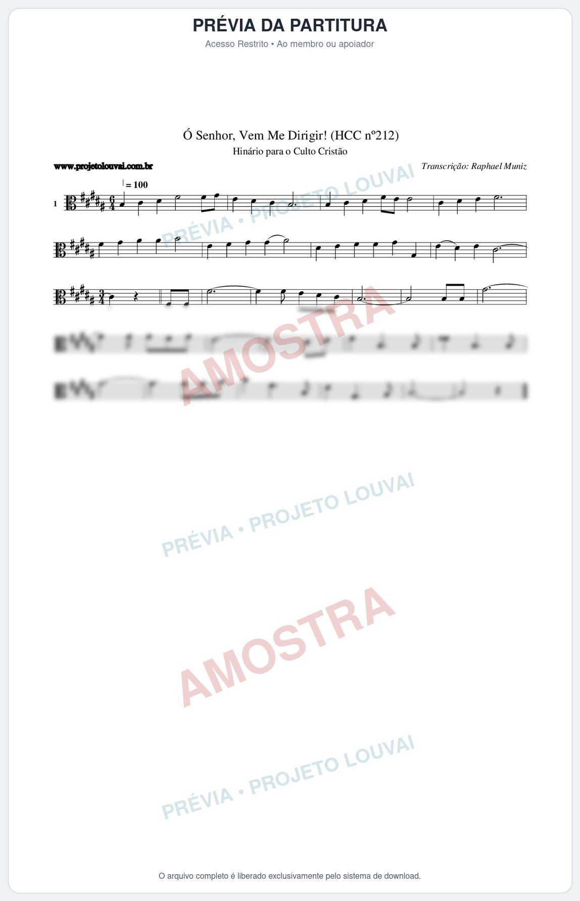 Prévia protegida da primeira página da partitura Partitura da música Senhor, Vem Me Dirigir! (HCC nº212) - Hinário para o Culto Cristão - Tom B