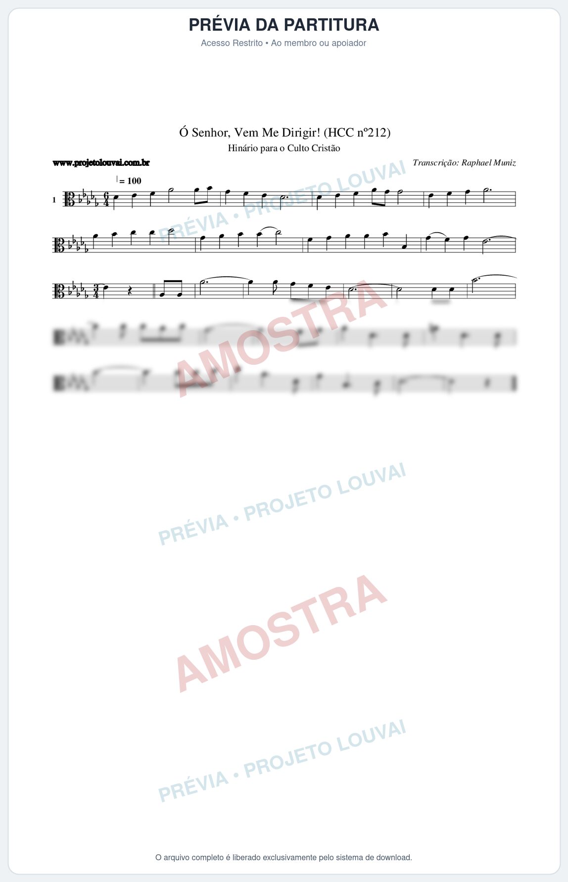 Prévia protegida da primeira página da partitura Partitura da música Senhor, Vem Me Dirigir! (HCC nº212) - Hinário para o Culto Cristão - Tom Db