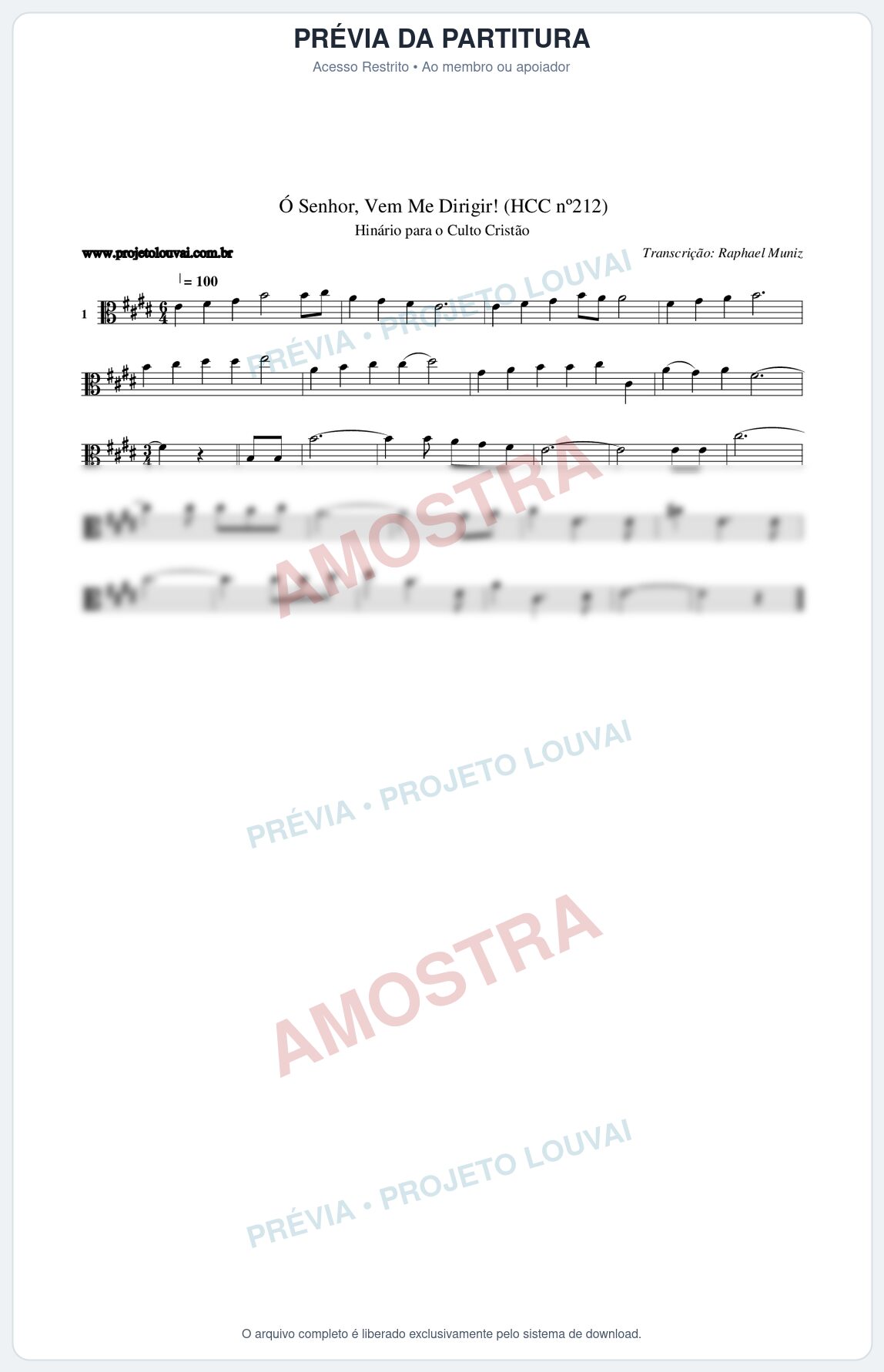 Prévia protegida da primeira página da partitura Partitura da música Senhor, Vem Me Dirigir! (HCC nº212) - Hinário para o Culto Cristão - Tom E