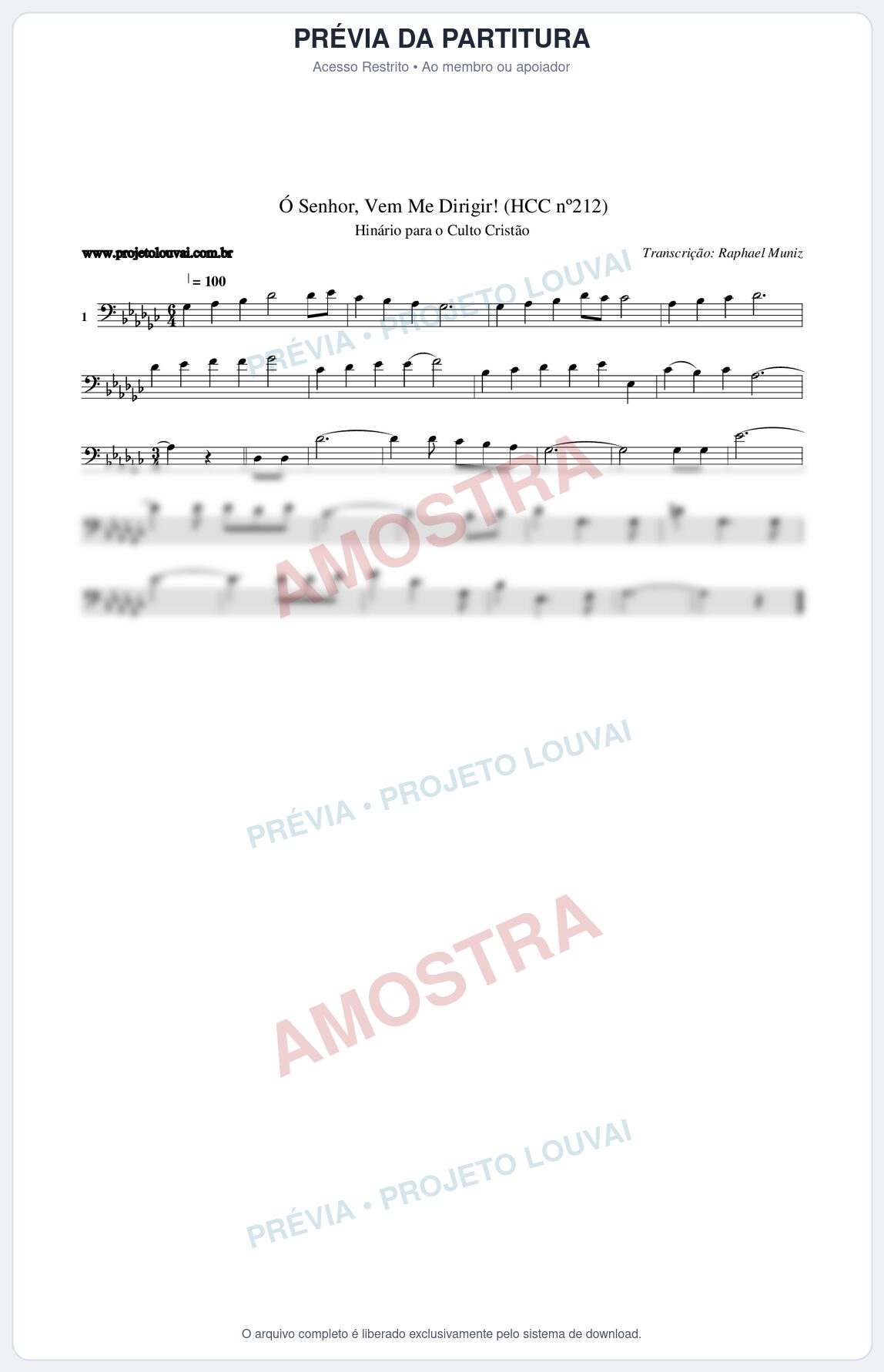 Prévia protegida da primeira página da partitura Partitura da música Senhor, Vem Me Dirigir! (HCC nº212) - Hinário para o Culto Cristão - Tom Gb