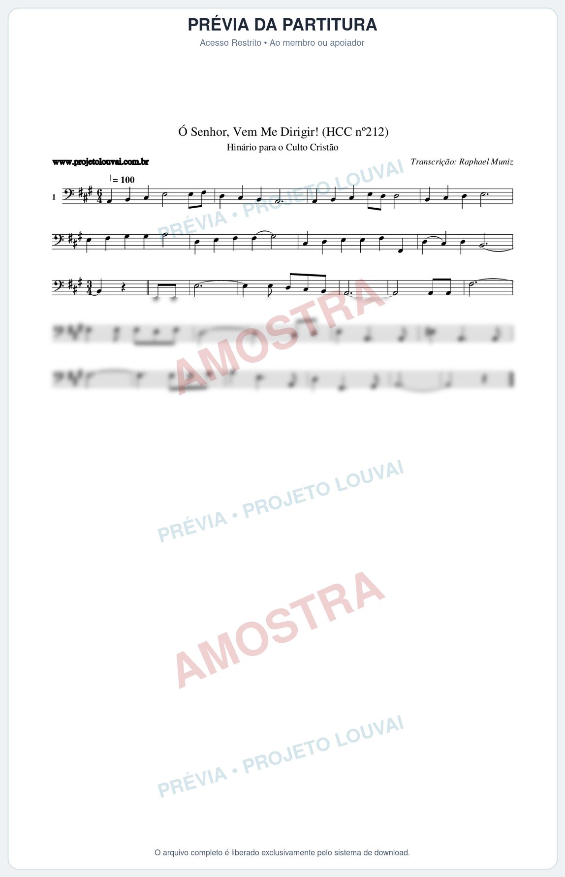 Prévia protegida da primeira página da partitura Partitura da música Senhor, Vem Me Dirigir! (HCC nº212) - Hinário para o Culto Cristão - Tom A