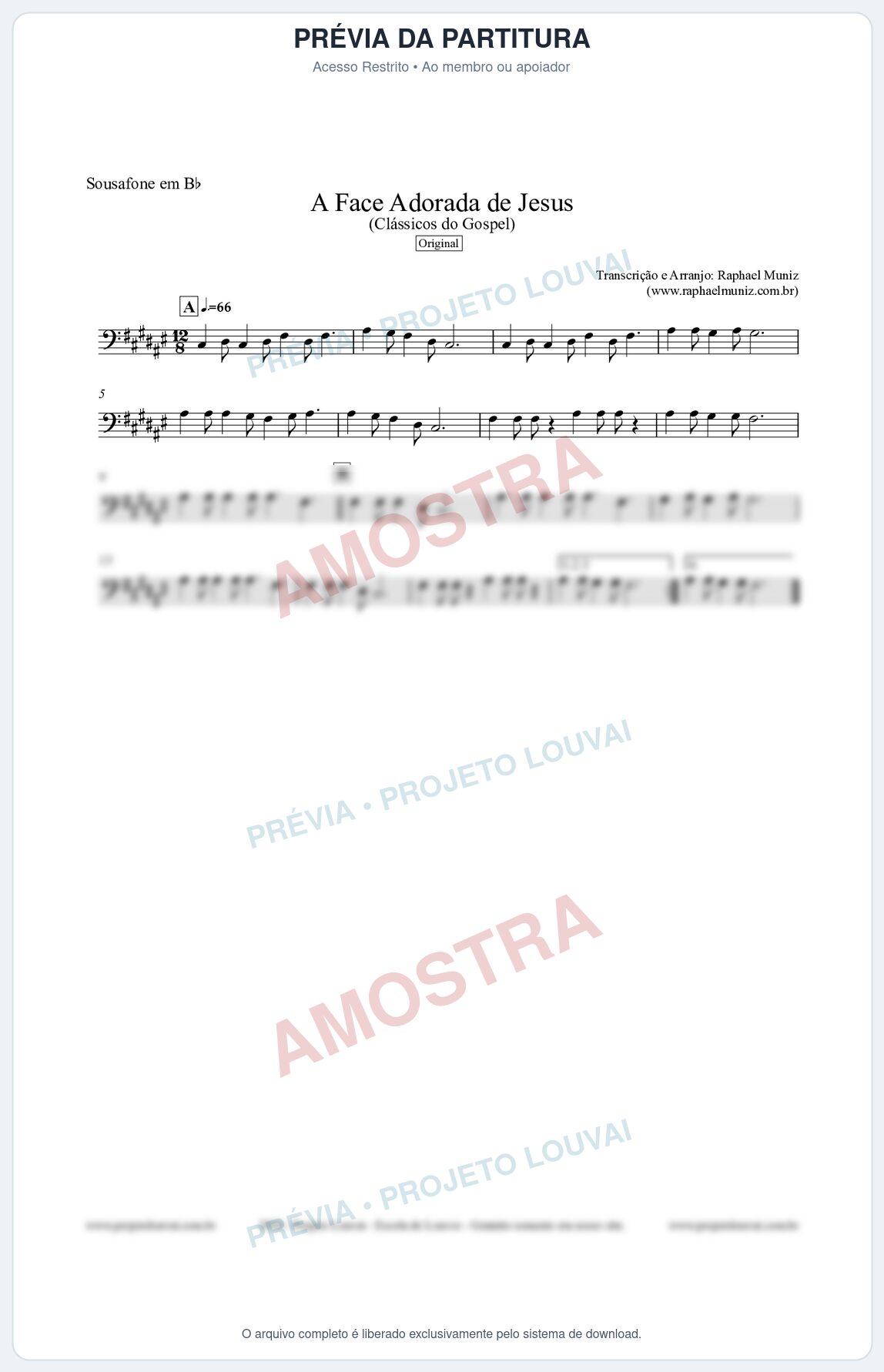 Prévia protegida da primeira página da partitura Partitura para Sousafone em Bb - A Face Adorada de Jesus - Harpa Cristã 304 (Tom E) - Clássicos do Gospel
