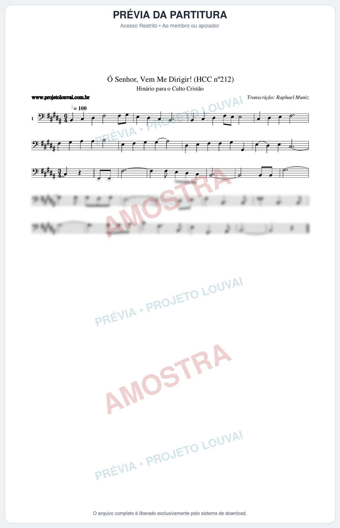 Prévia protegida da primeira página da partitura Partitura da música Senhor, Vem Me Dirigir! (HCC nº212) - Hinário para o Culto Cristão - Tom B