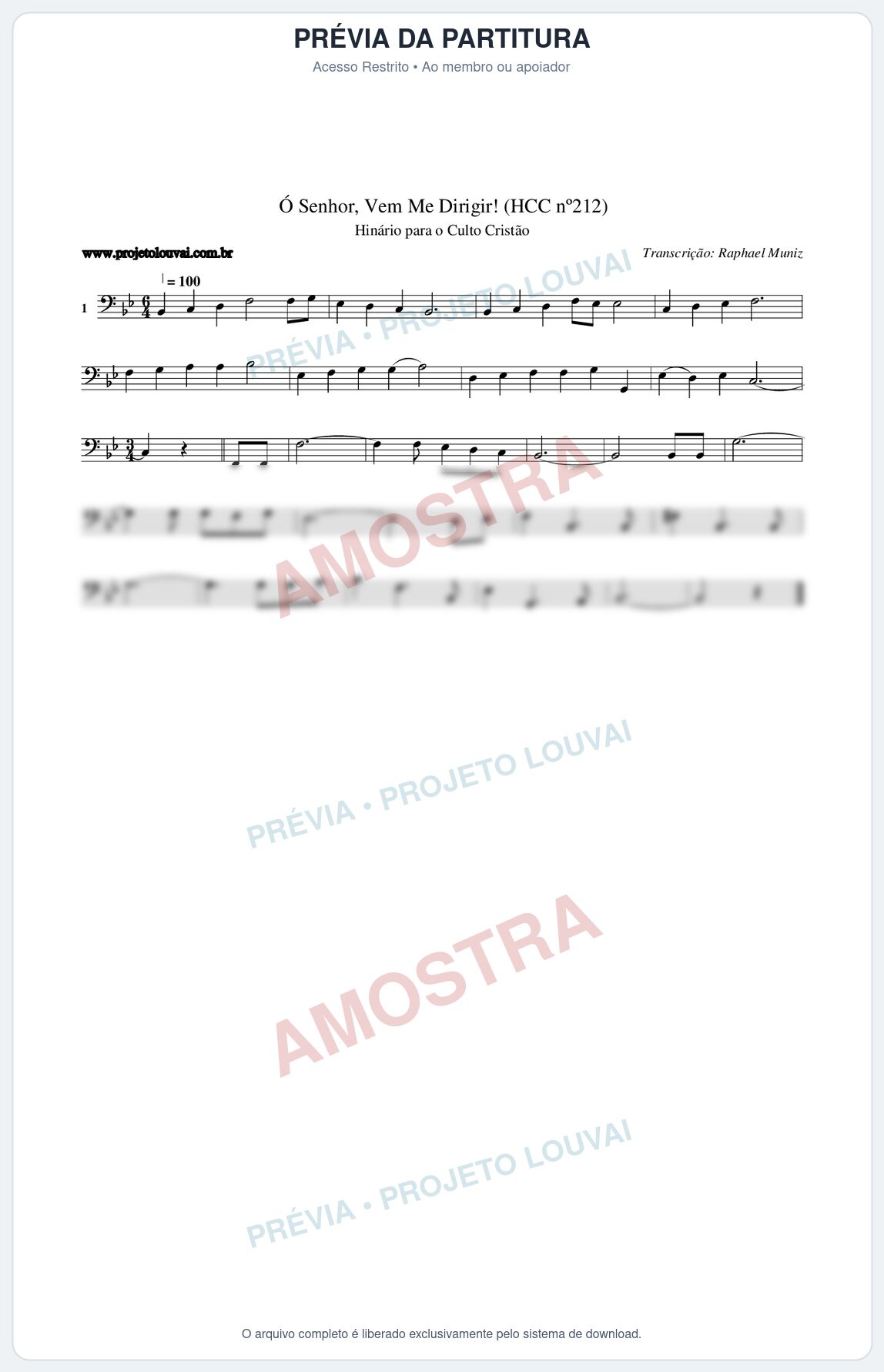 Prévia protegida da primeira página da partitura Partitura da música Senhor, Vem Me Dirigir! (HCC nº212) - Hinário para o Culto Cristão - Tom Bb